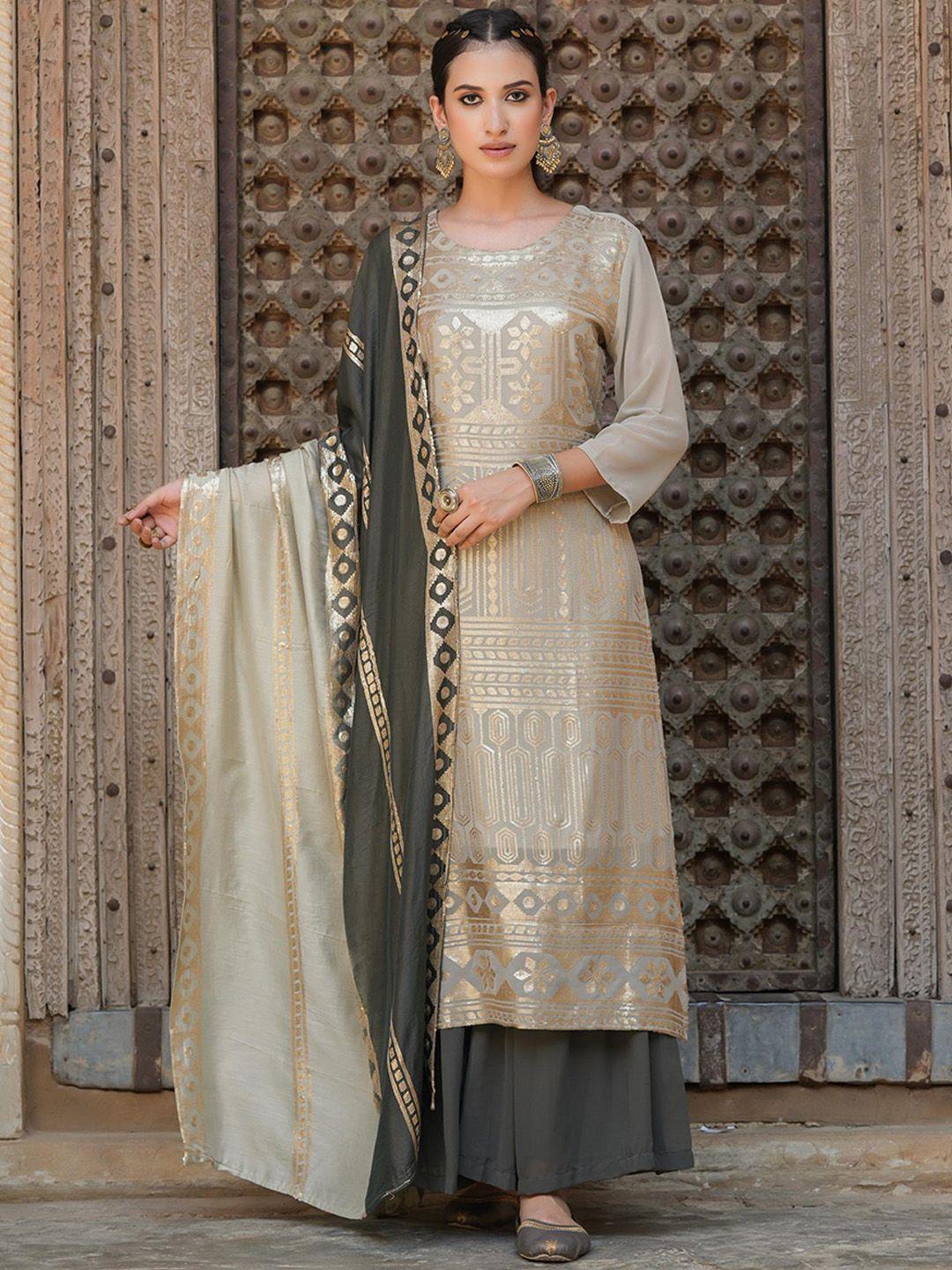 scakhi ethnic motif embroidered sequinned kurta with sharara & dupatta