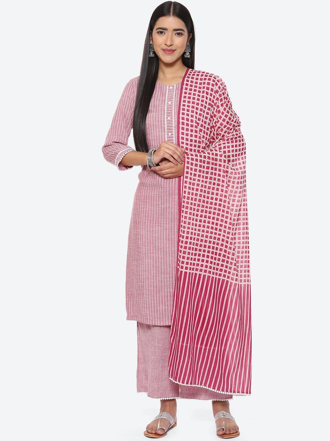 biba striped thread work kurta with palazzos & dupatta