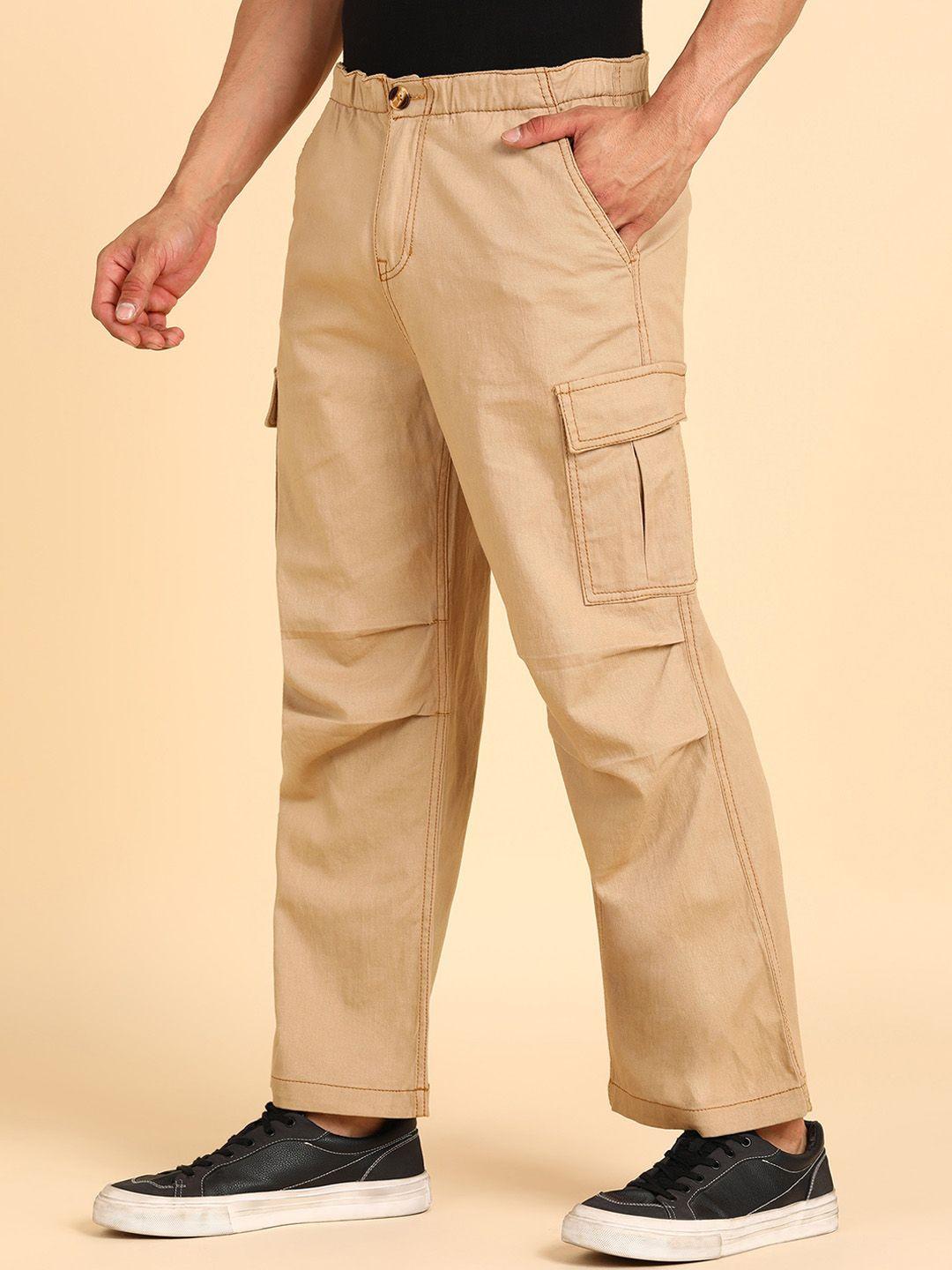 montrez men comfort loose fit cotton cargos trousers