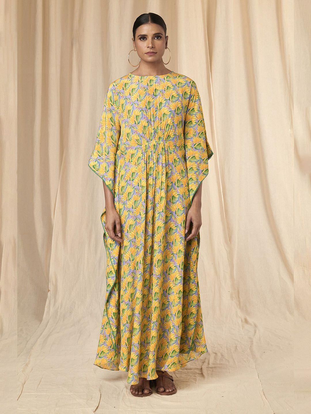 masaba floral printed crepe maxi kaftan dress