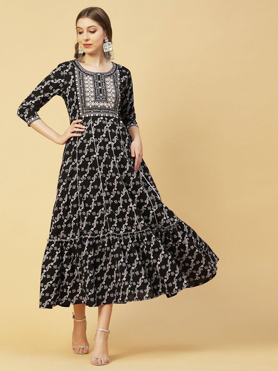 fashor ethnic motifs print a-line midi ethnic dress