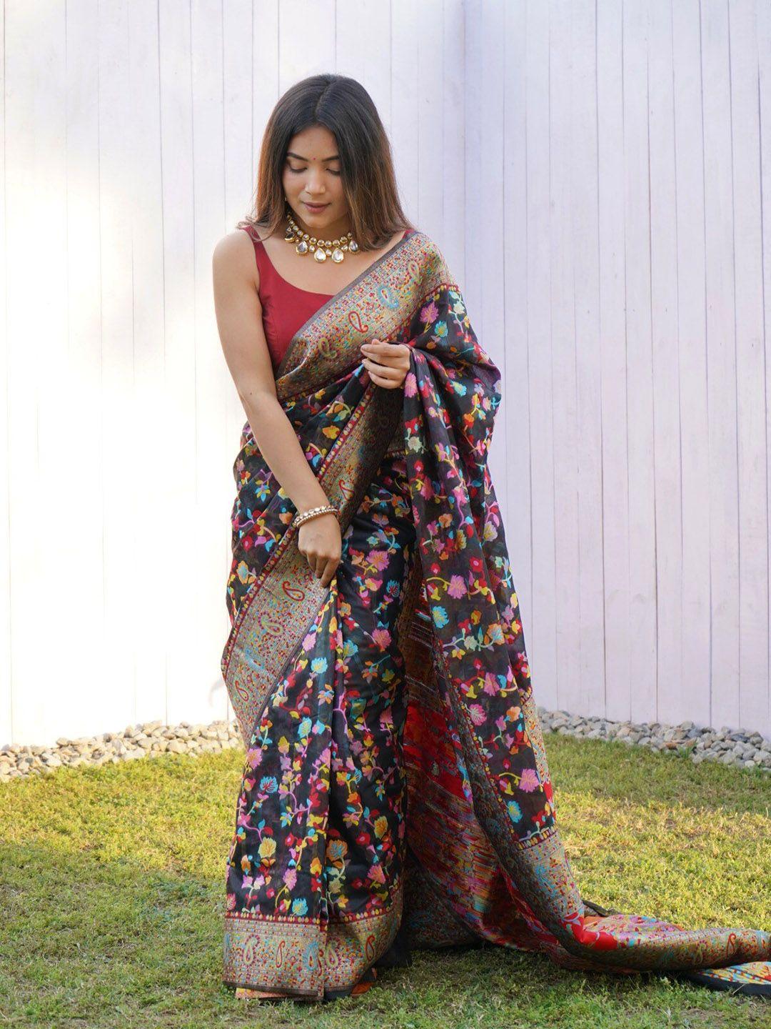 veerax floral woven design zari jamdani saree