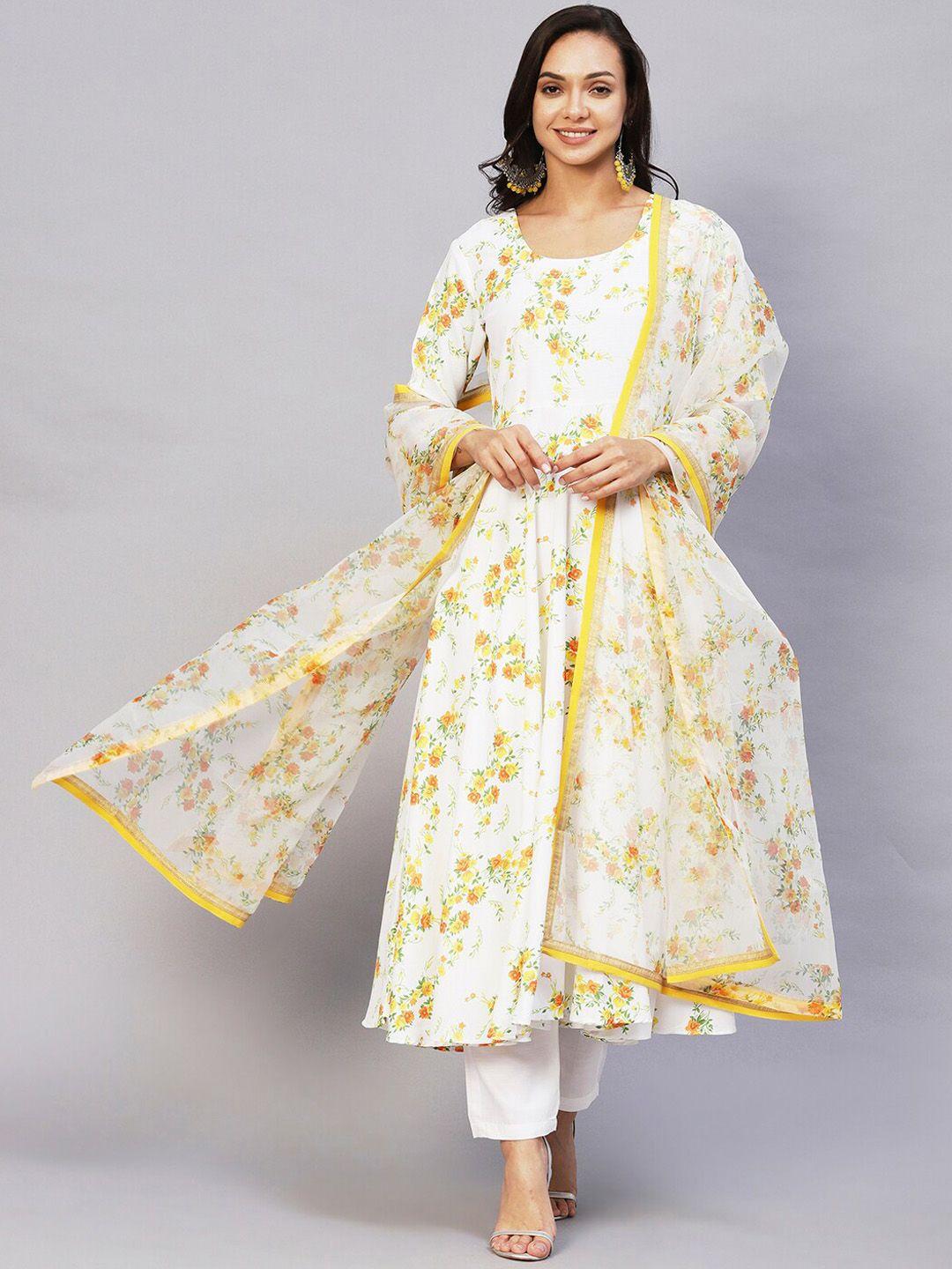 kalini floral printed anarkali kurta with trousers & dupatta