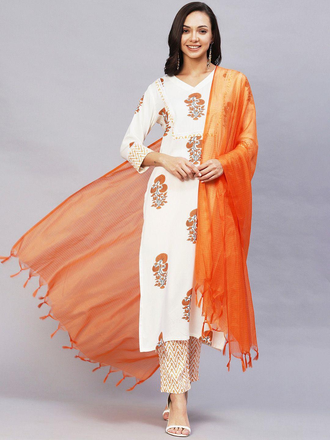 kalini floral printed kurta with trousers & dupatta