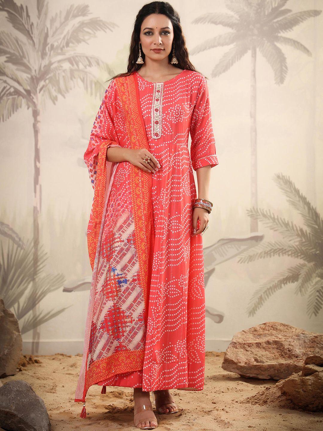 scakhi printed anarkali gown with printed dupatta