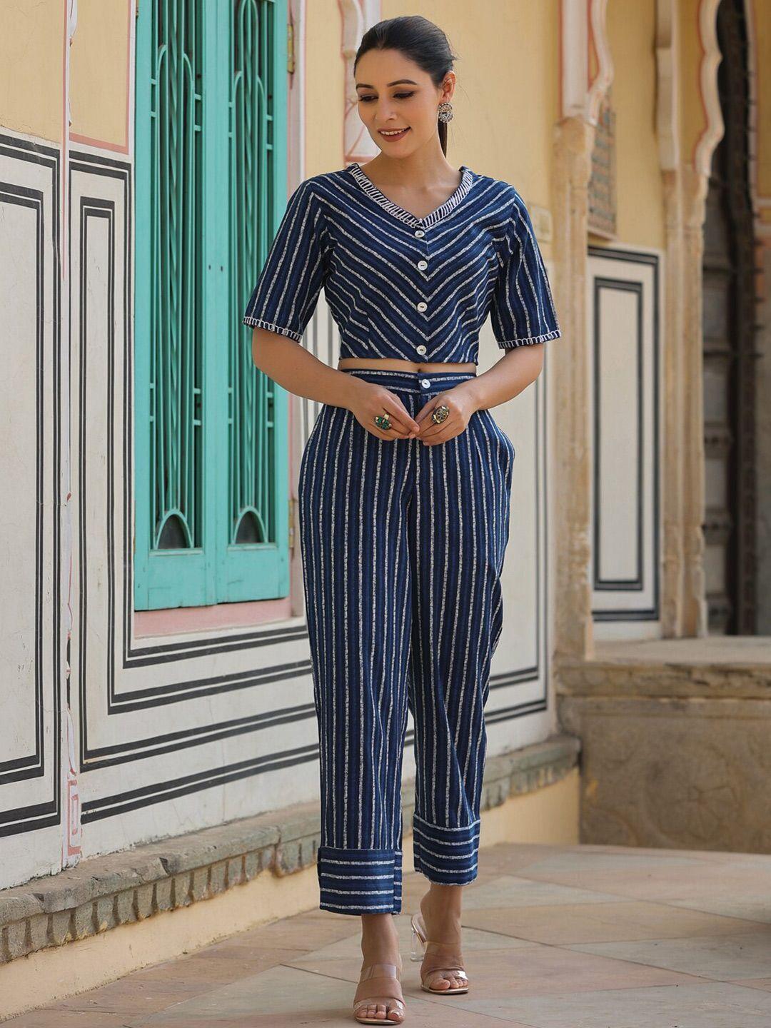 juniper blue striped pure cotton top with trousers