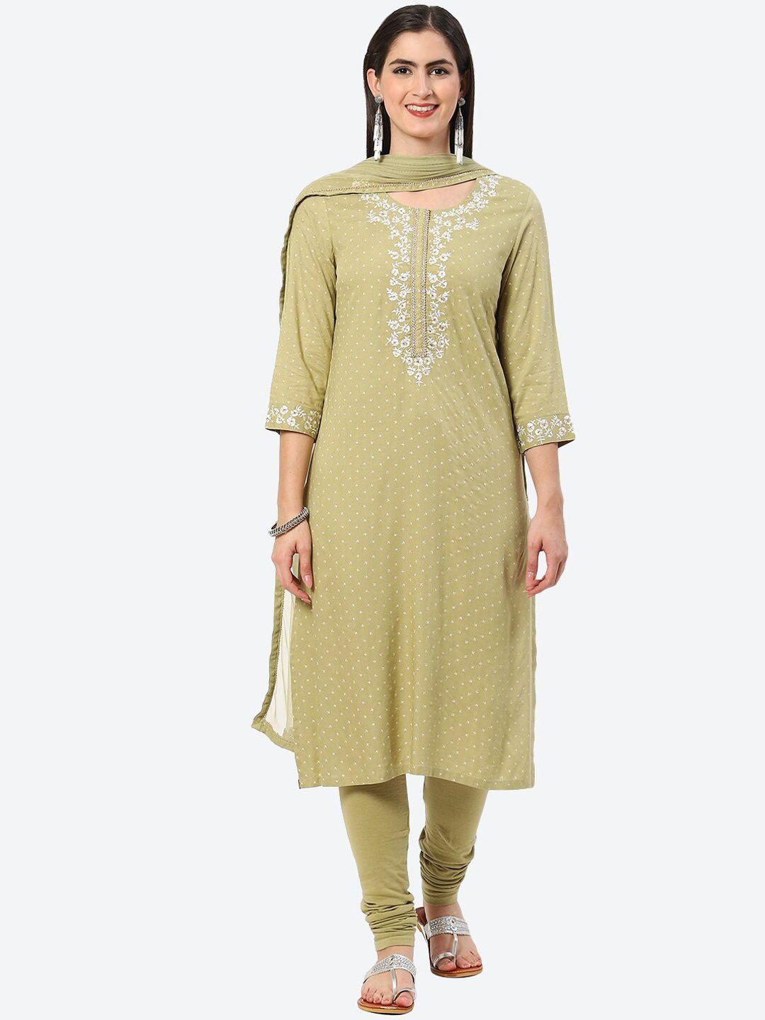 biba floral embroidered gotta patti kurta with churidar & dupatta