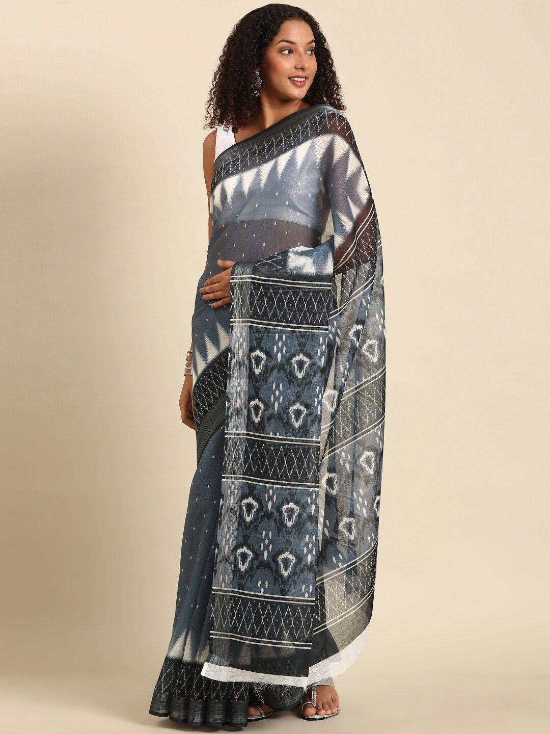 anouk grey & blue ethnic motifs zari saree