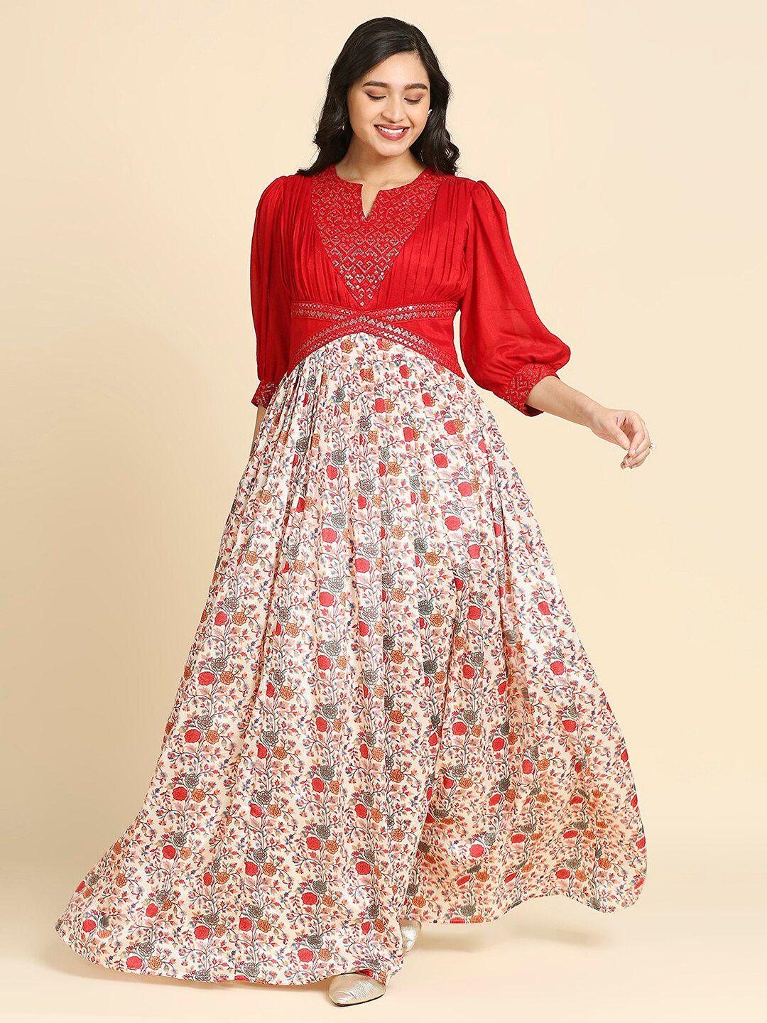 madhuram floral printed embellished fit & flare maxi dress