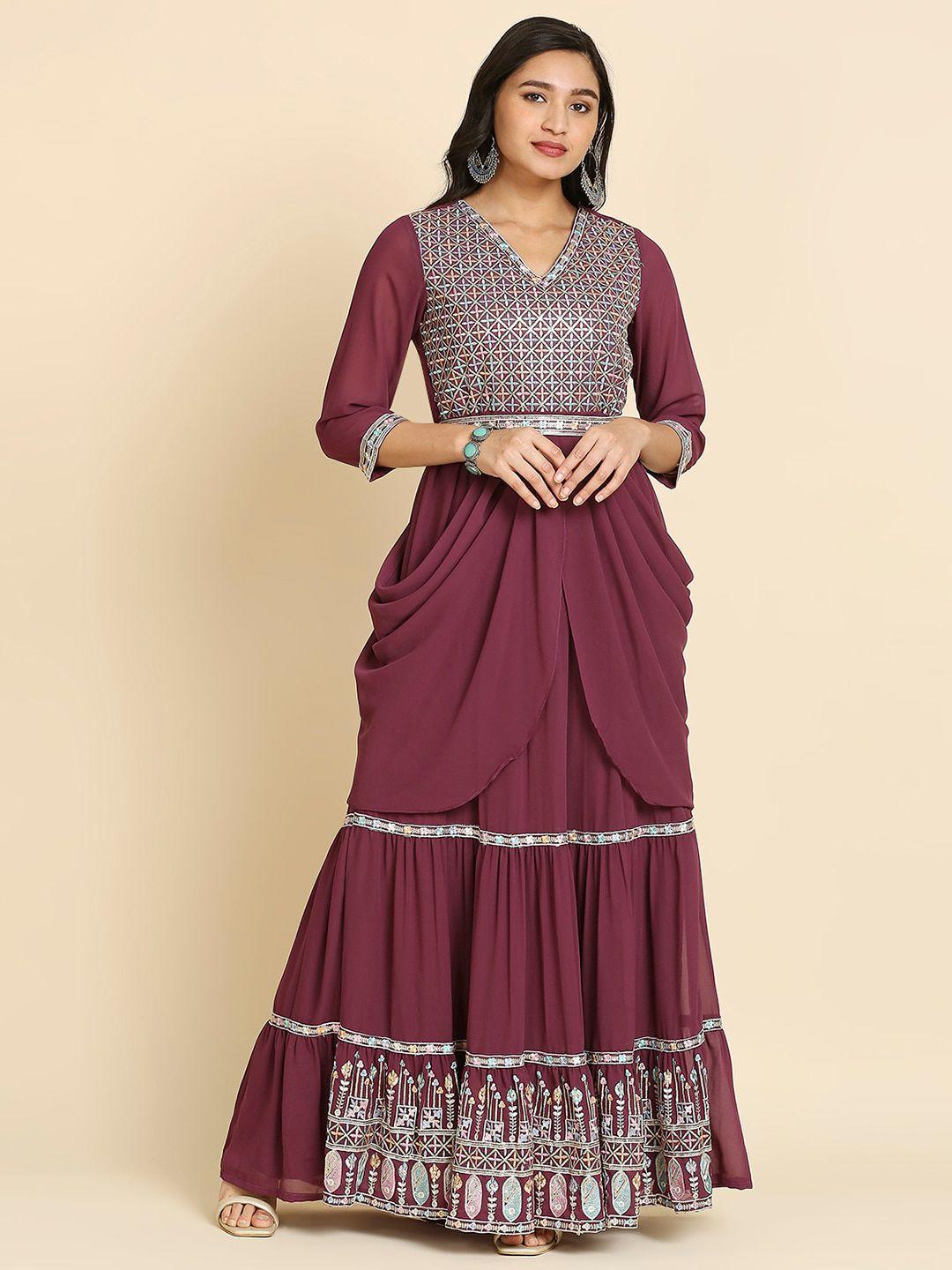 madhuram embroidered fit & flare maxi ethnic dress with belt