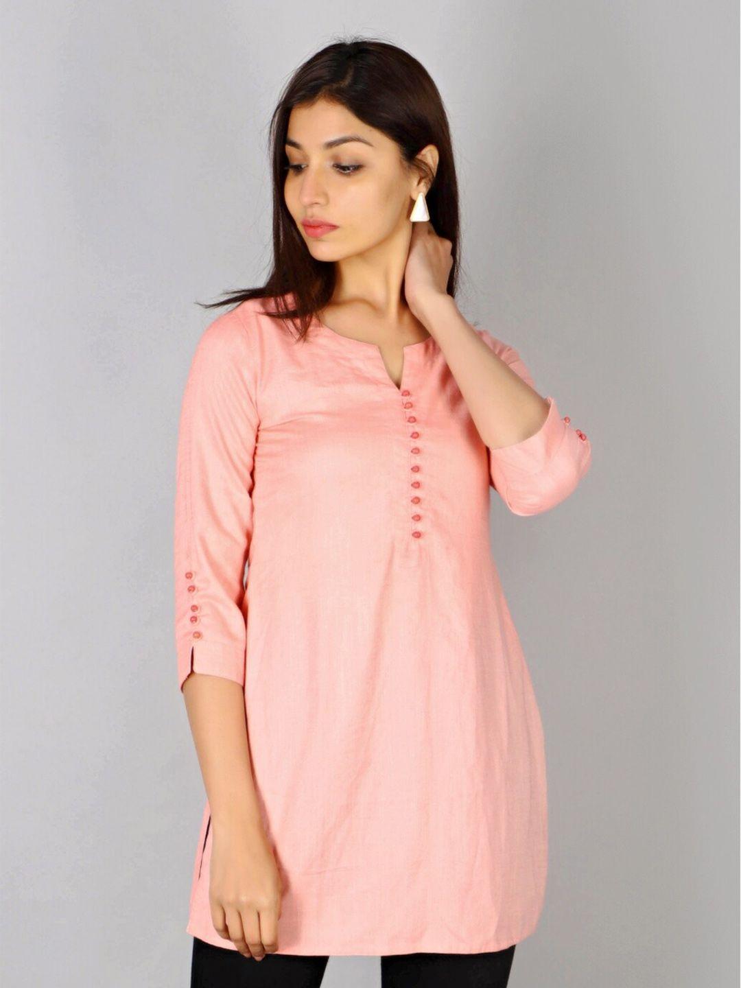 here&now peach round neck straight kurti