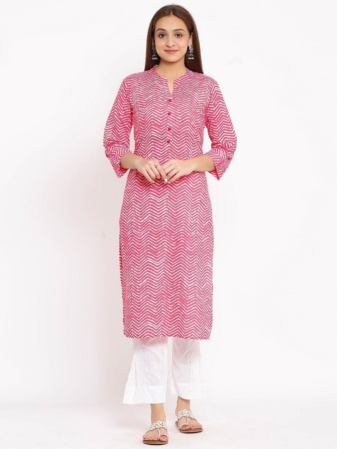 here&now pink mandarin collar chevron printed kurta