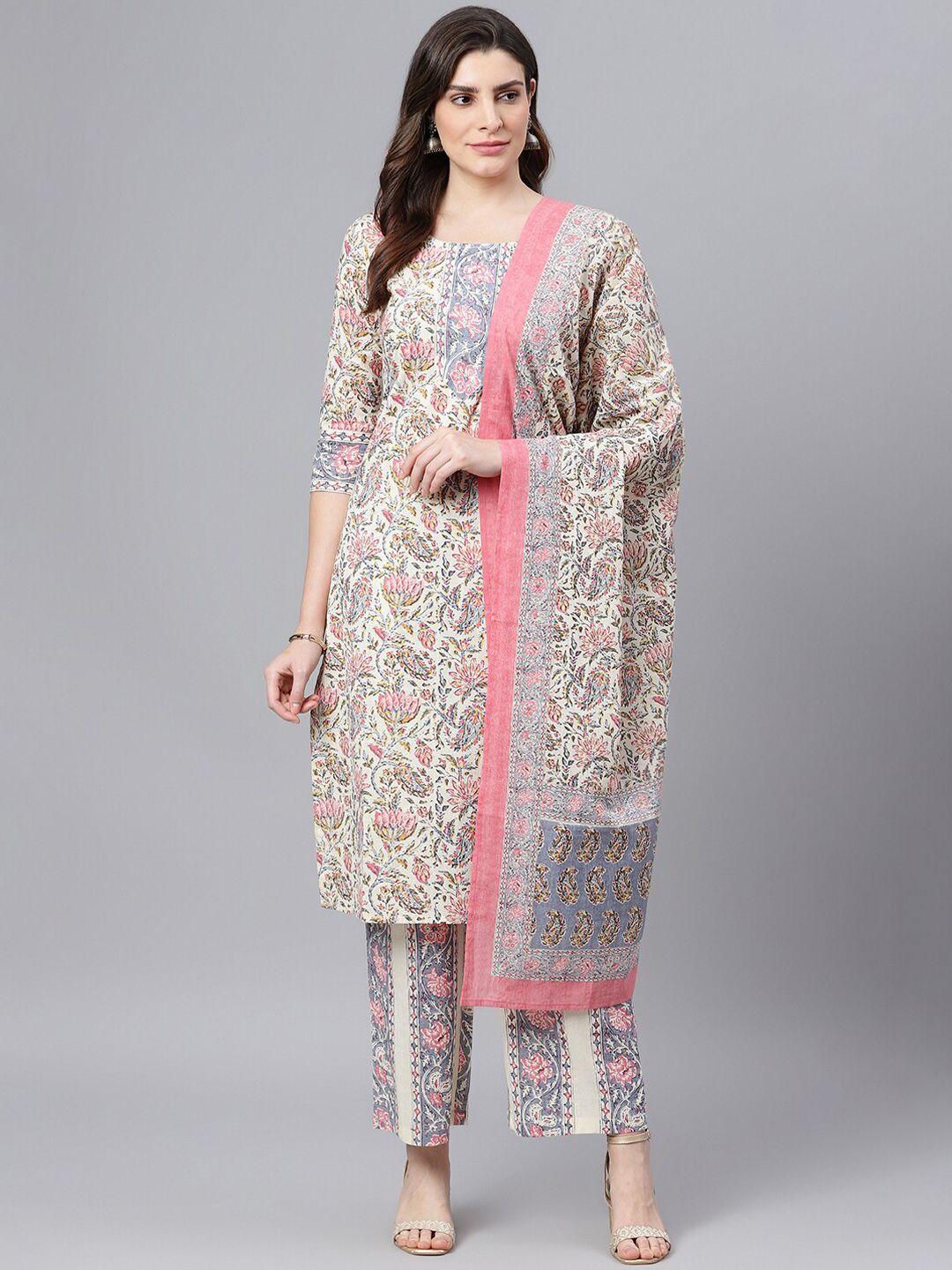 idalia floral printed pure cotton kurta with palazzos & dupatta