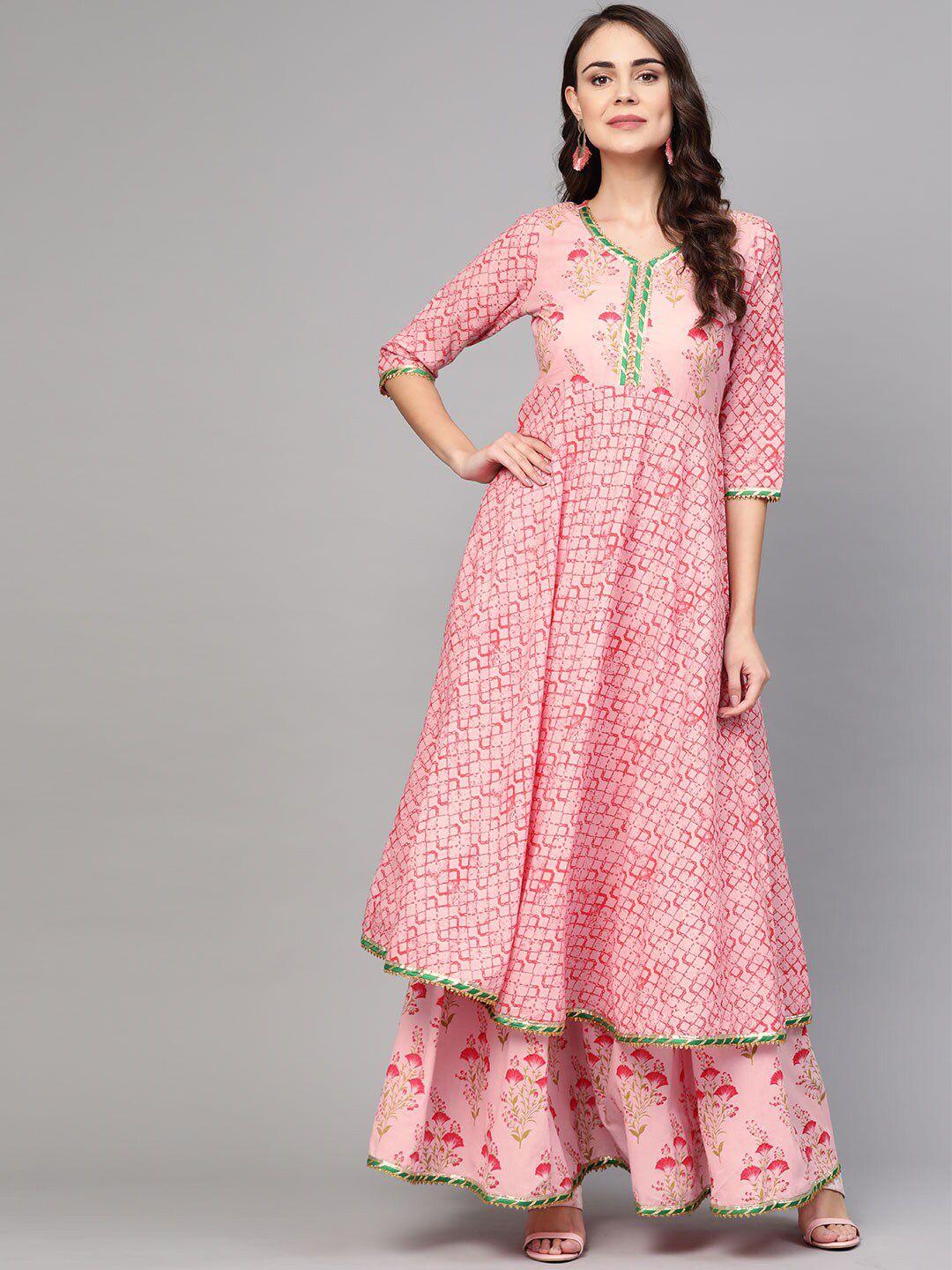 idalia floral printed gotta patti pure cotton kurta with sharara