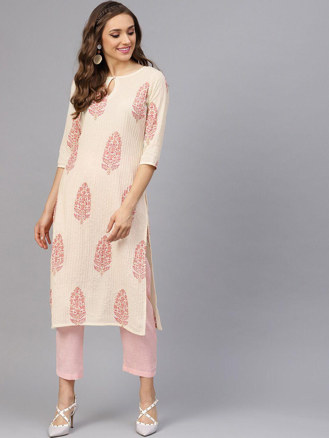 idalia floral printed keyhole neck pure cotton kurta with trousers