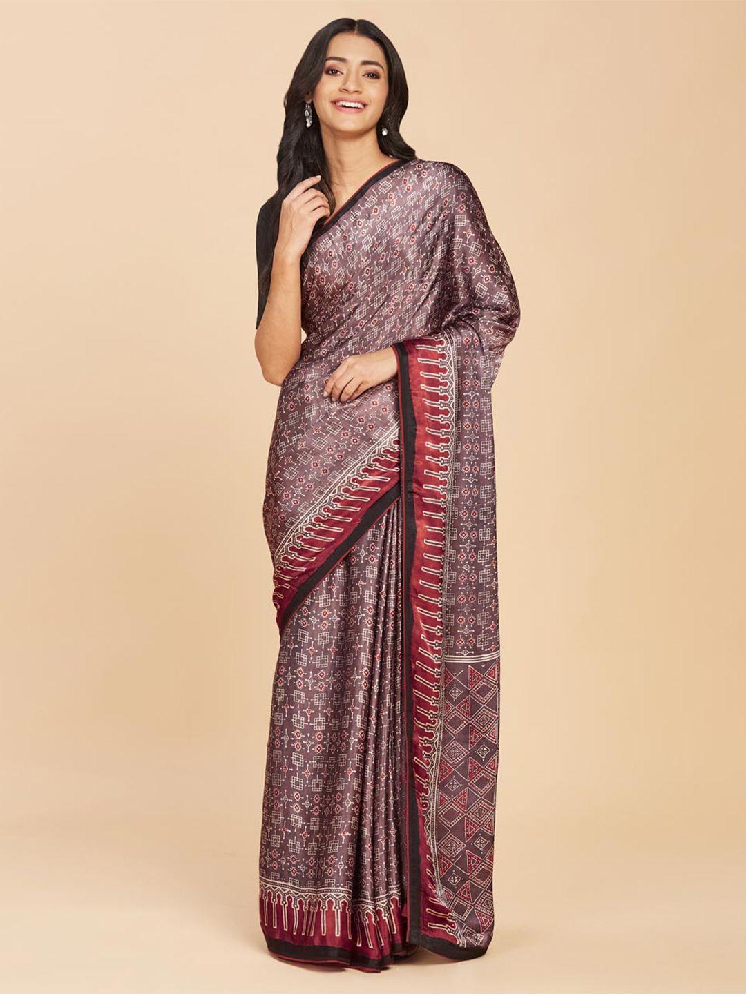 fabindia geometric printed art silk saree