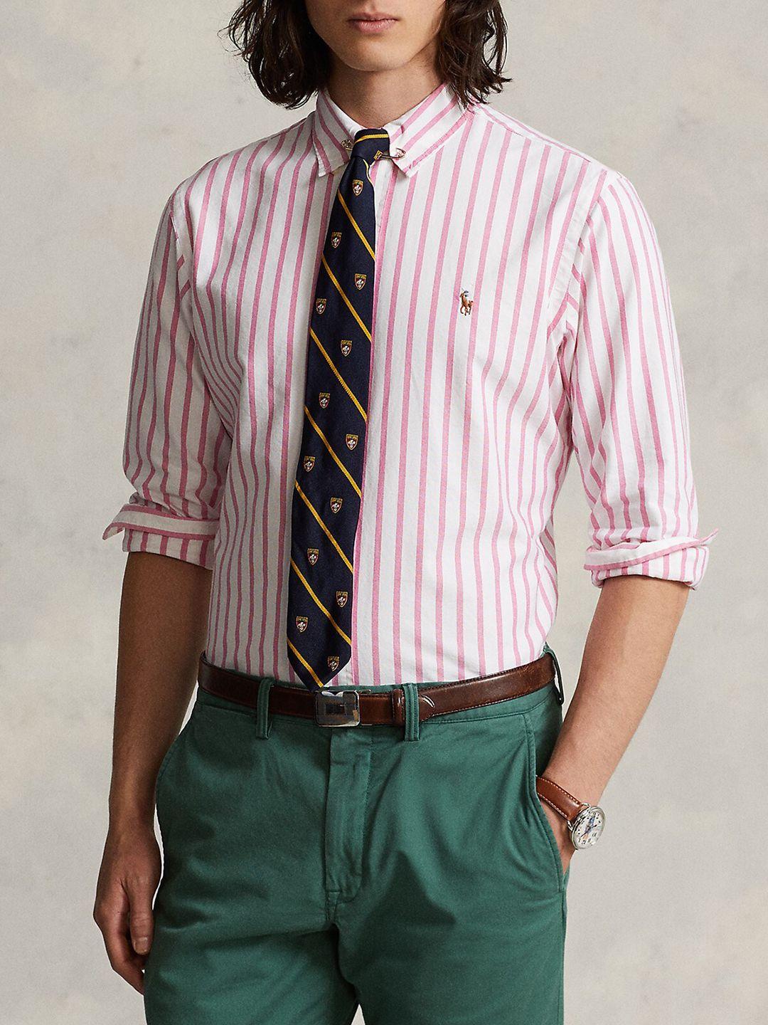 polo ralph lauren striped custom-fit oxford cotton shirt