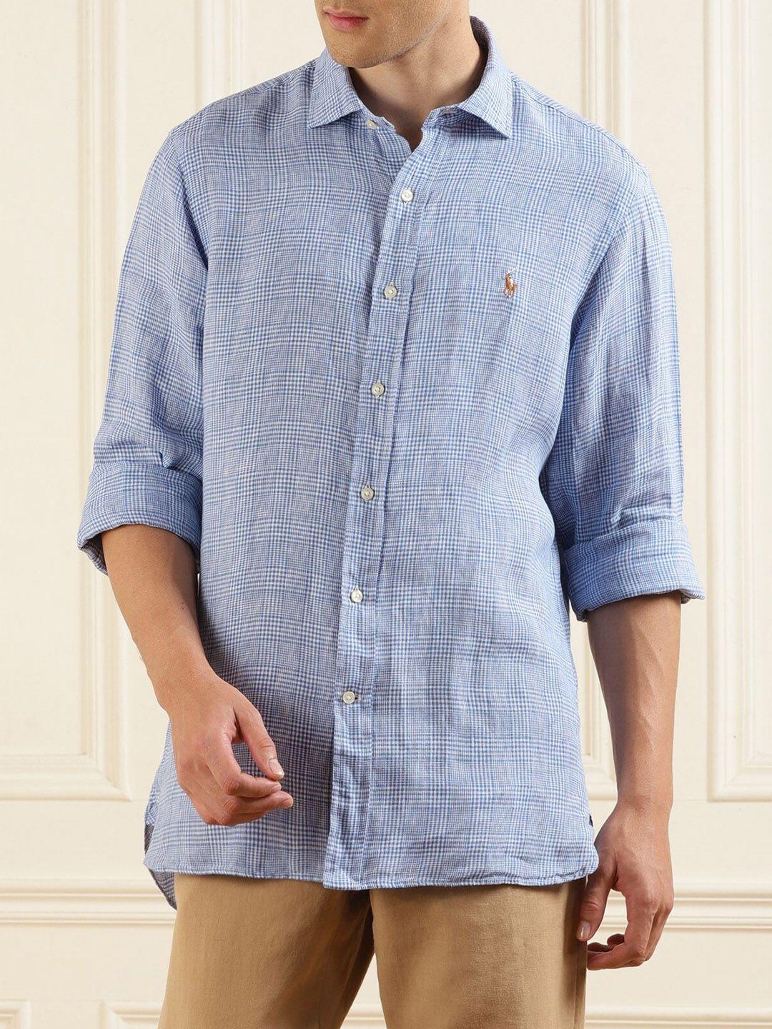 polo ralph lauren checked slim-fit linen shirt