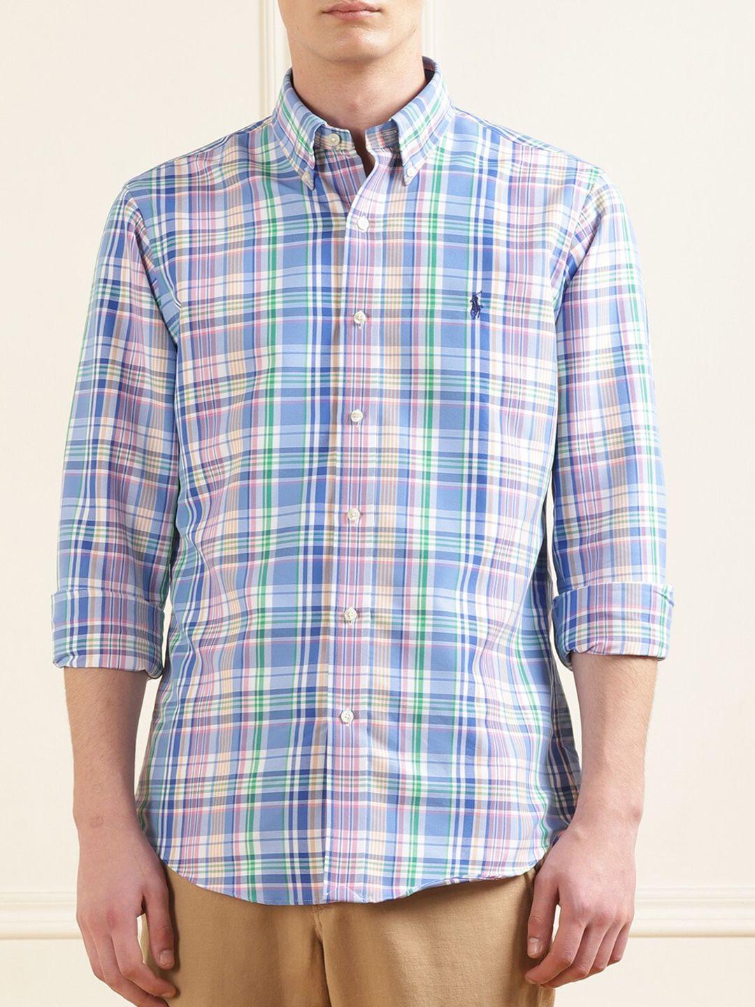 polo ralph lauren checked with logo printed cotton shirt