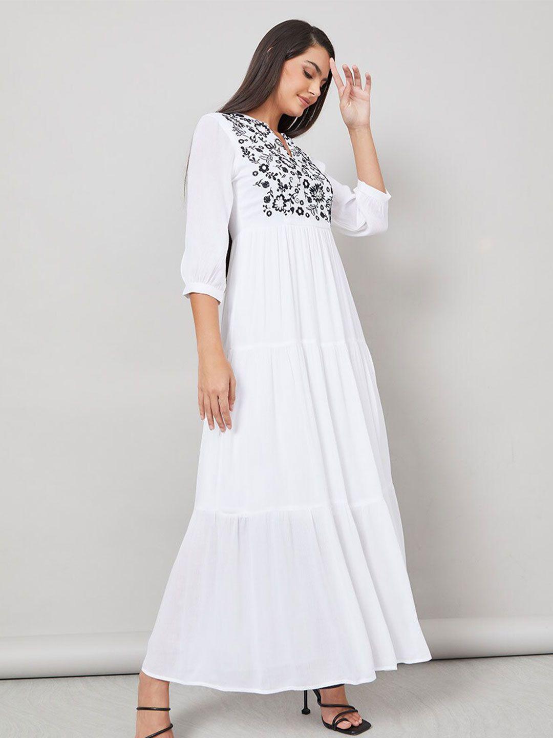 styli embroidered fit and flare maxi dress