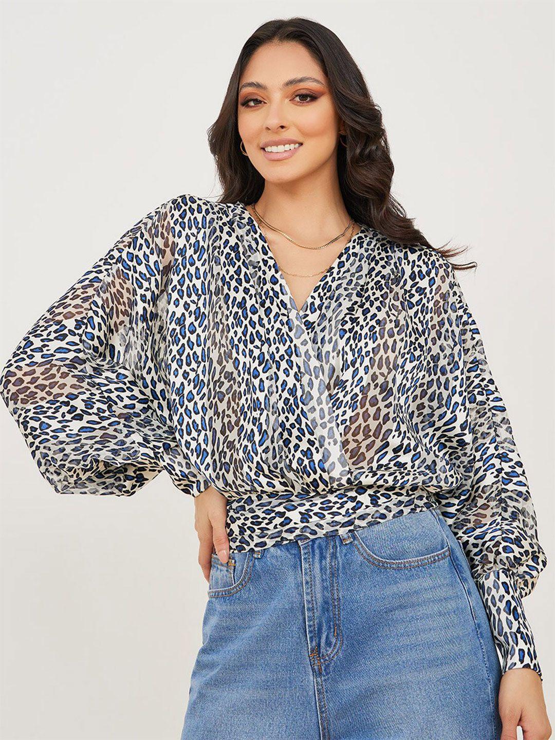 styli animal printed puff sleeves top