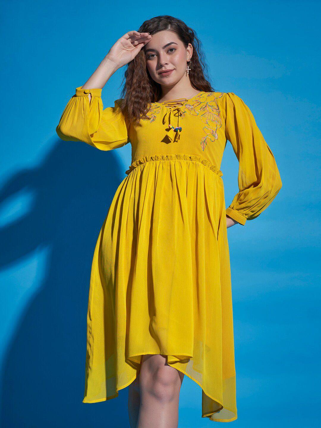 dressberry mustard yellow chiffon empire dress