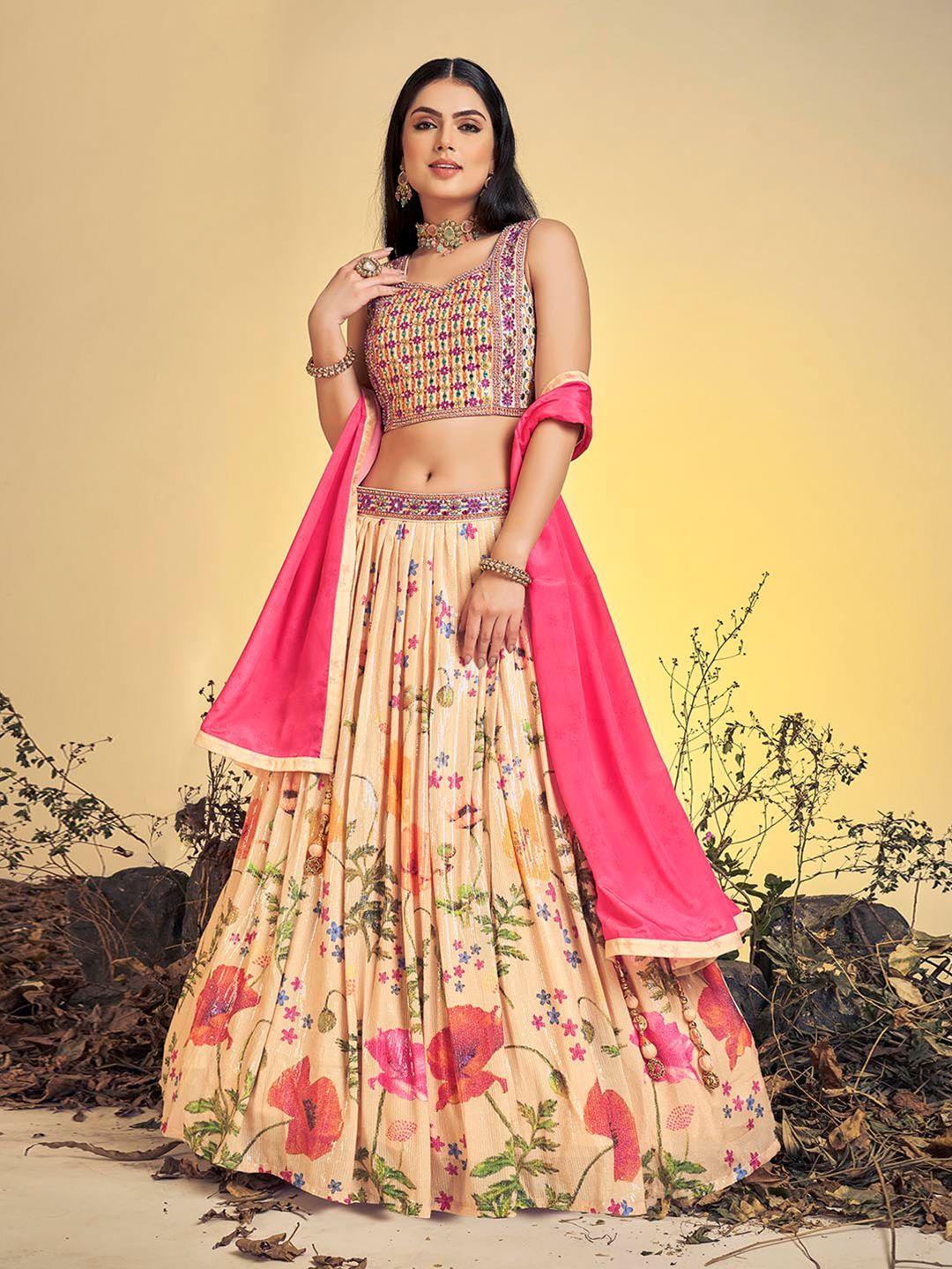 fusionic embroidered sequinned ready to wear lehenga & blouse with dupatta