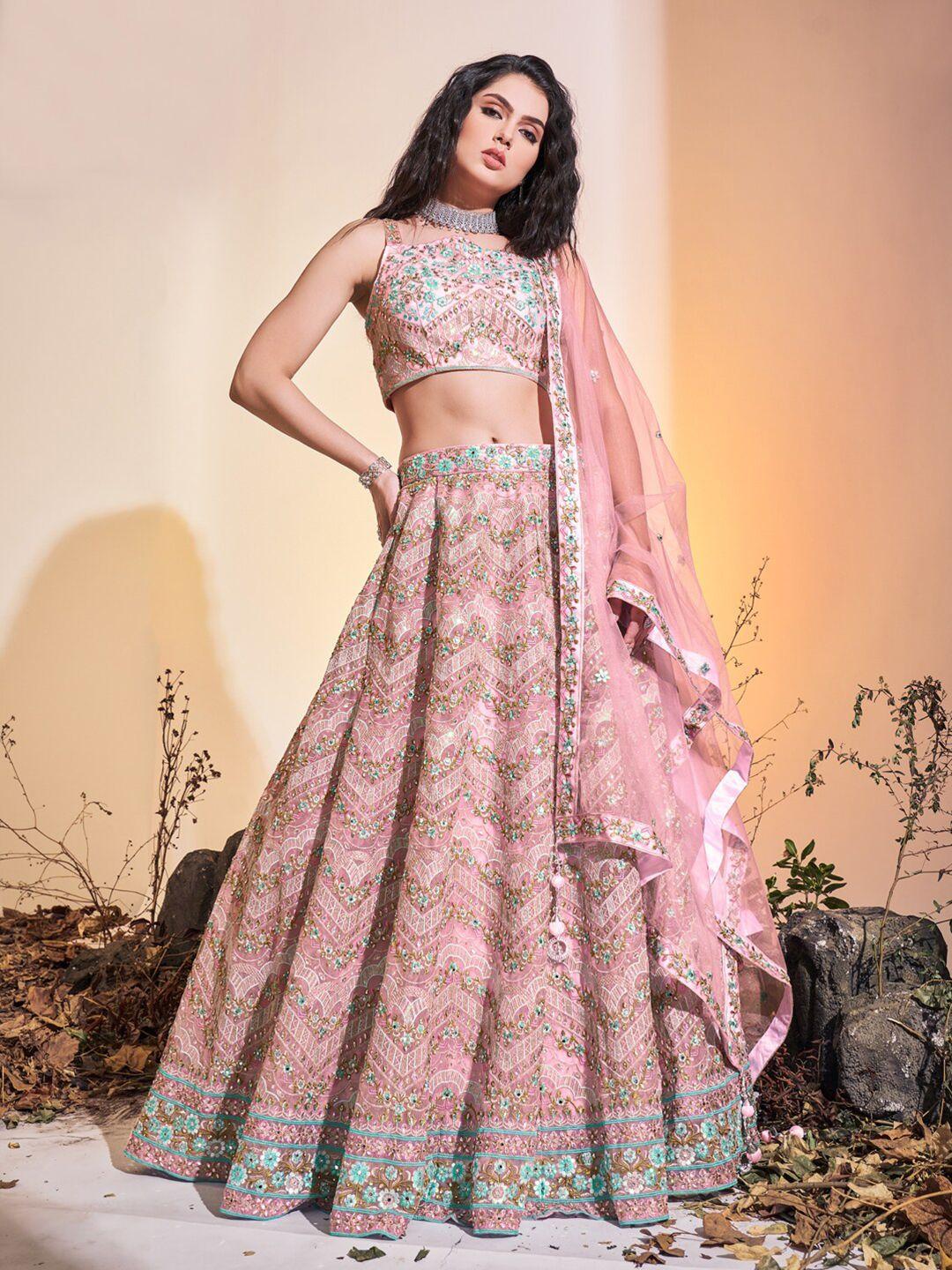 fusionic embroidered sequined ready to wear lehenga & blouse with dupatta