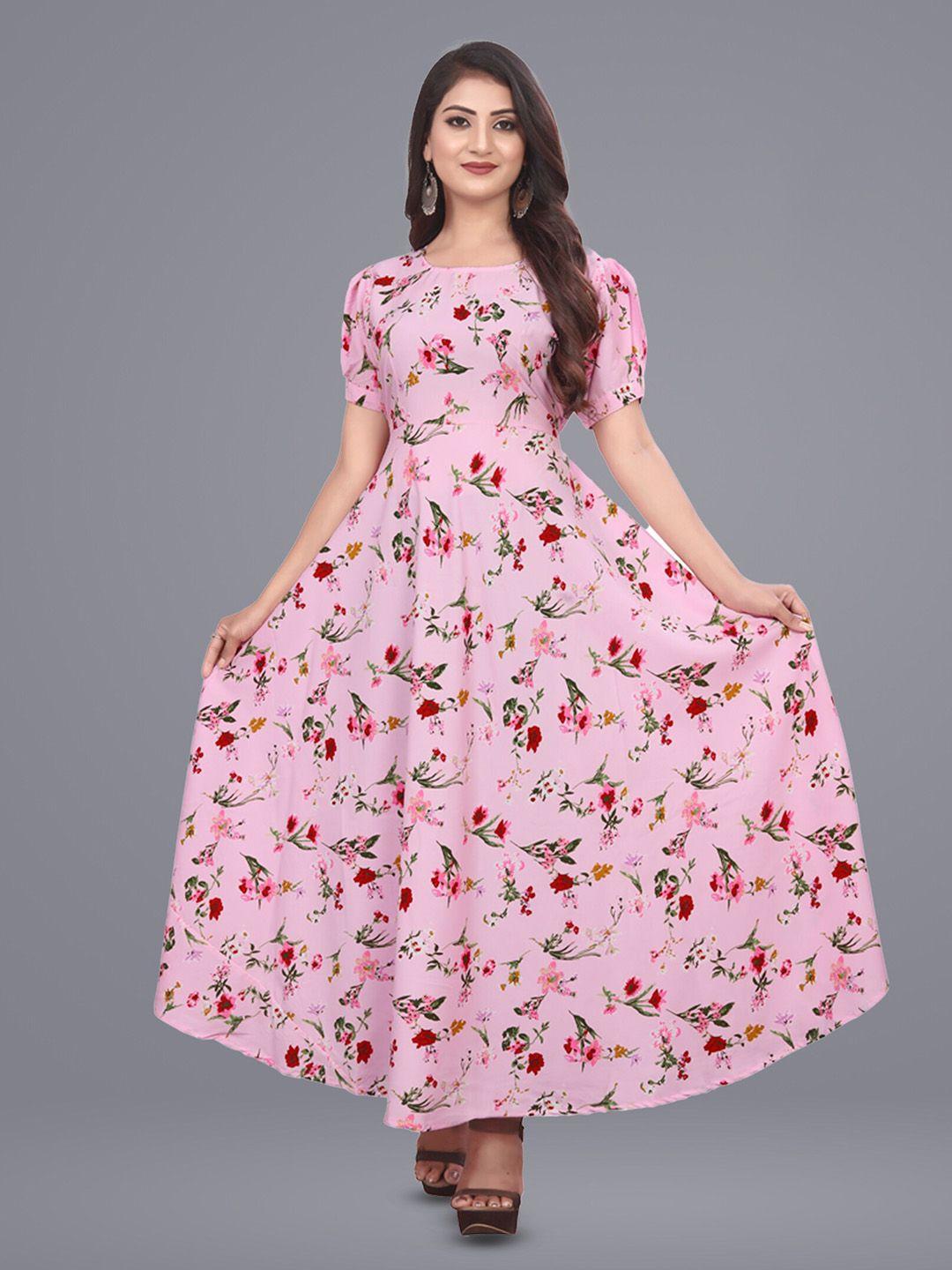 n n enterprise floral printed puff sleeve fit & flare maxi dress