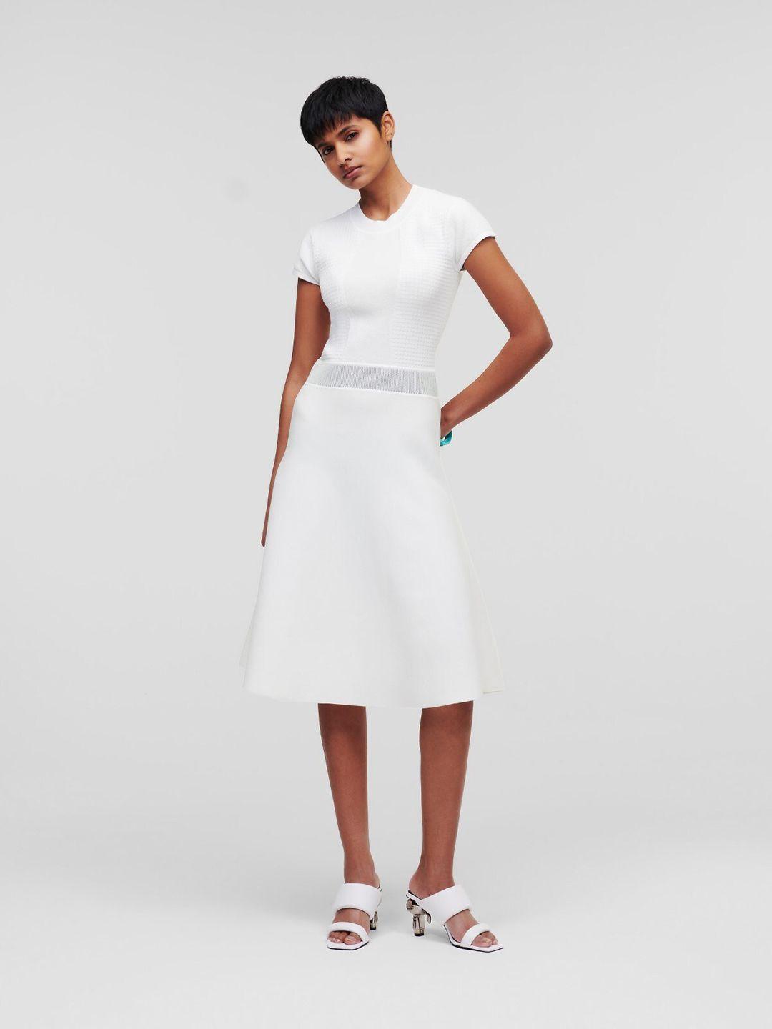 karl lagerfeld typography woven design a-line midi dress