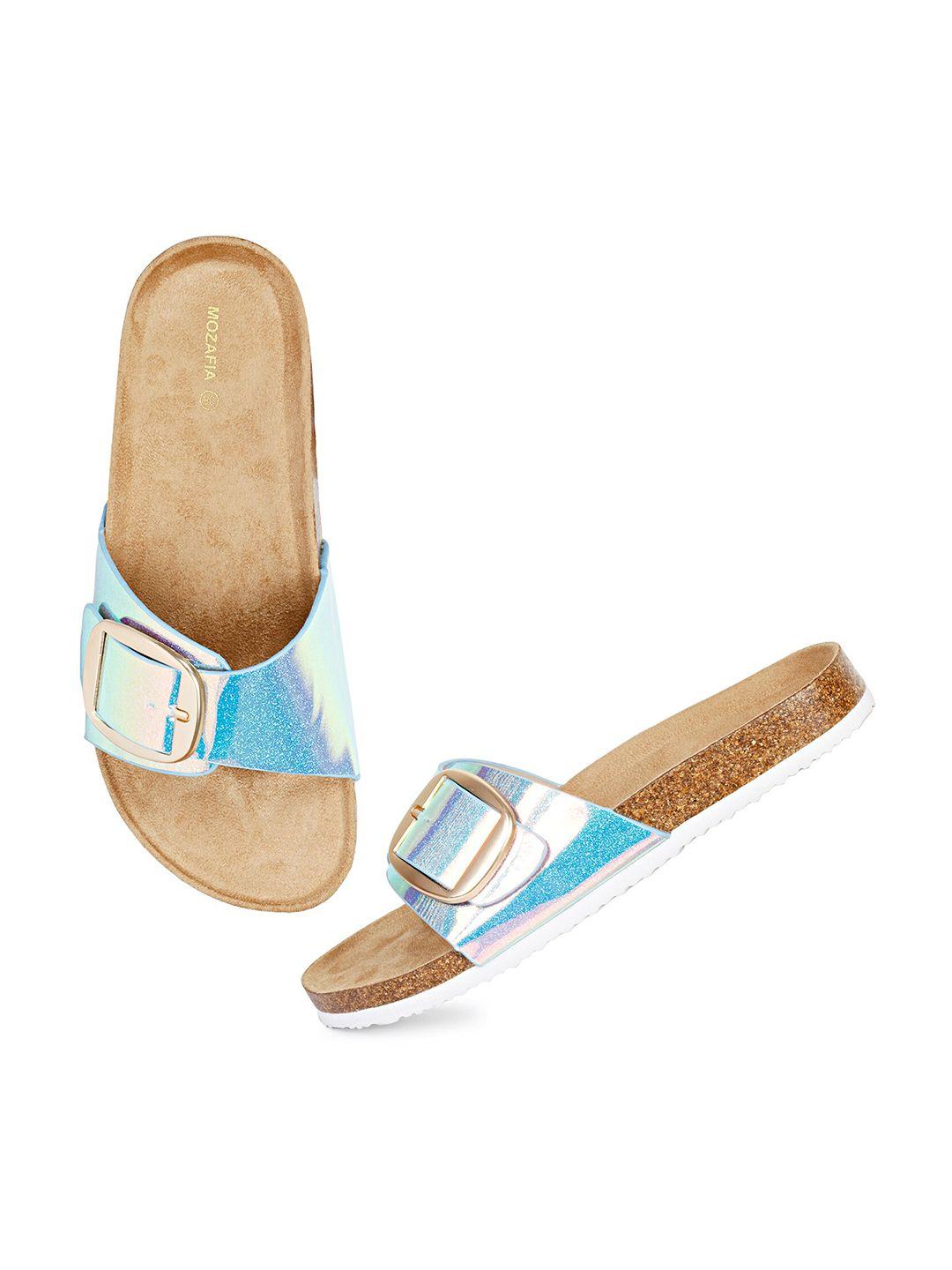 mozafia buckled textured open toe flats