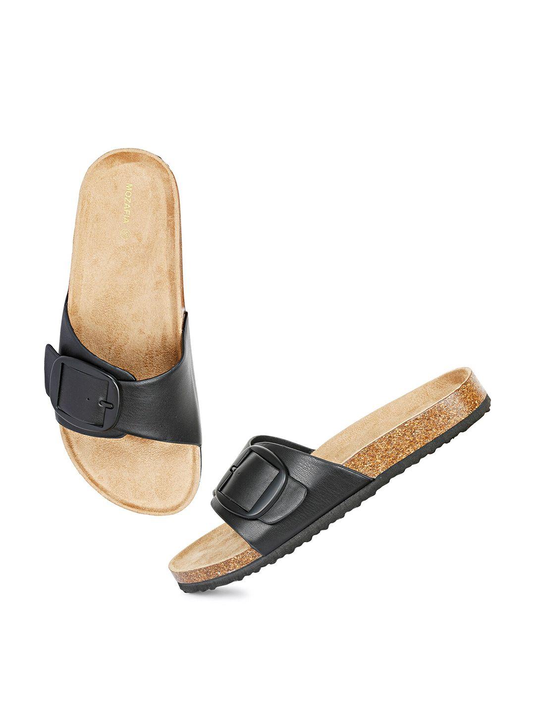 mozafia buckled textured open toe flats