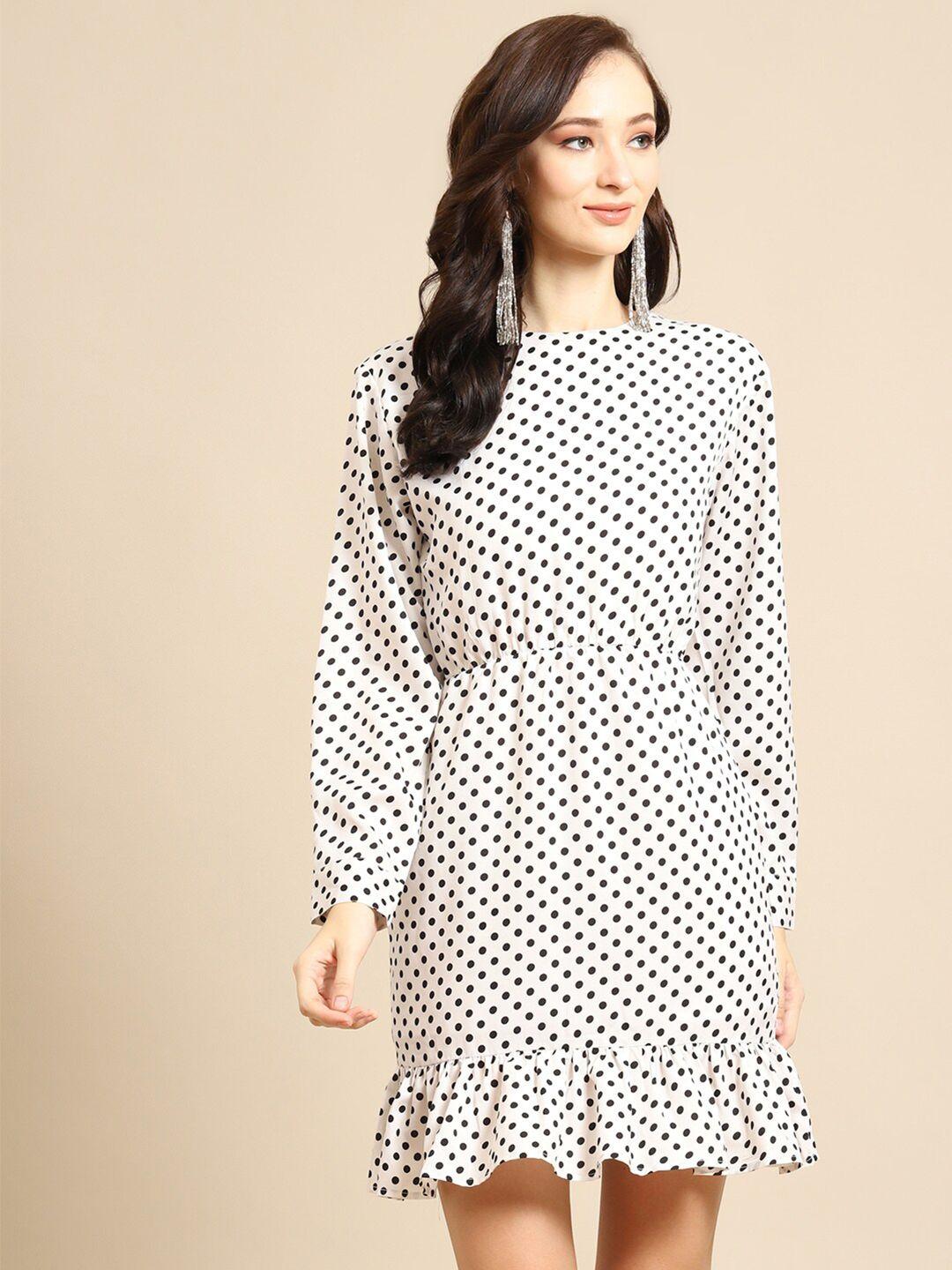 dodo & moa white polka dot print crepe fit & flare dress