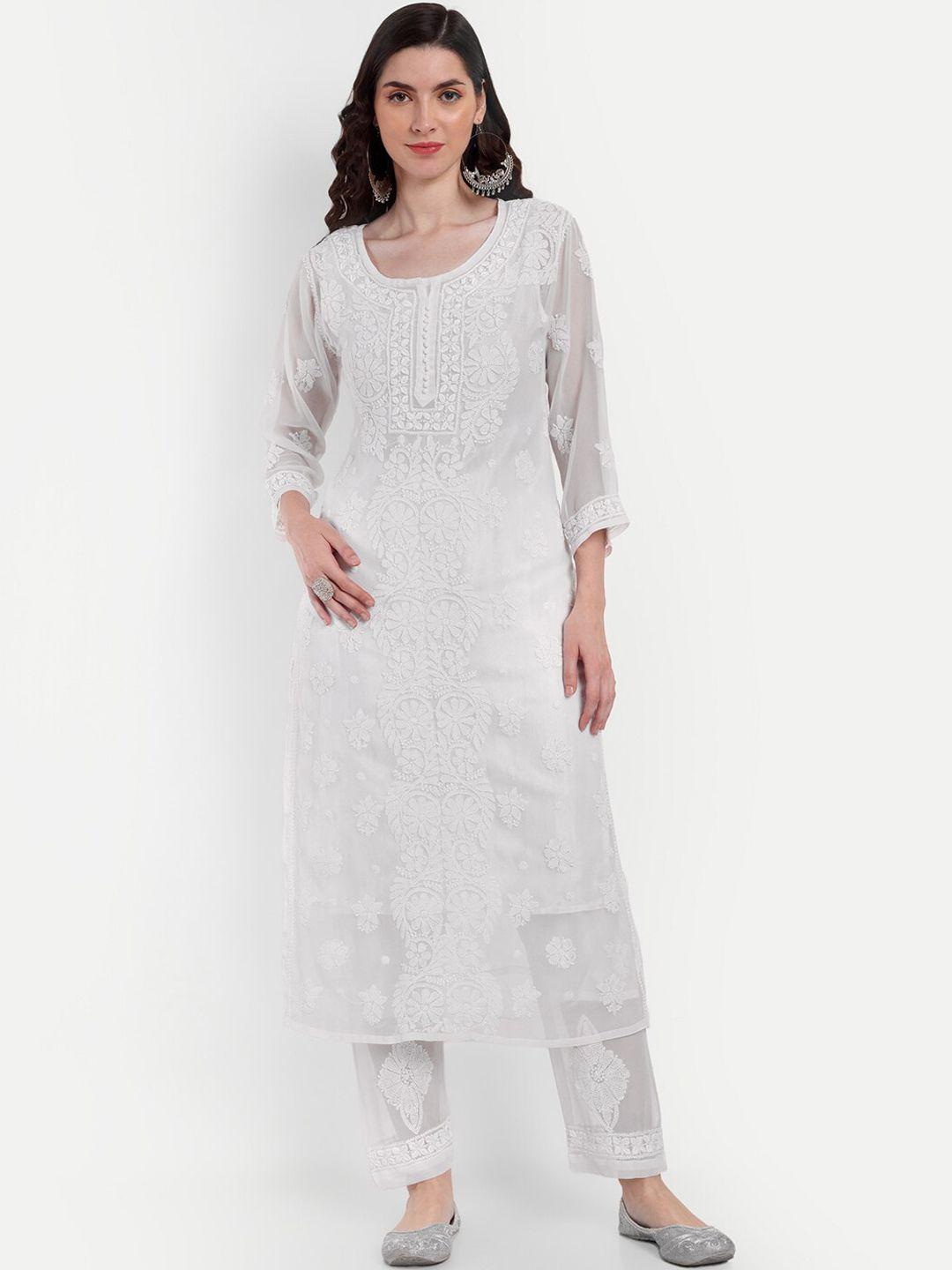 indiankala4u floral embroidered regular chikankari kurta with trousers