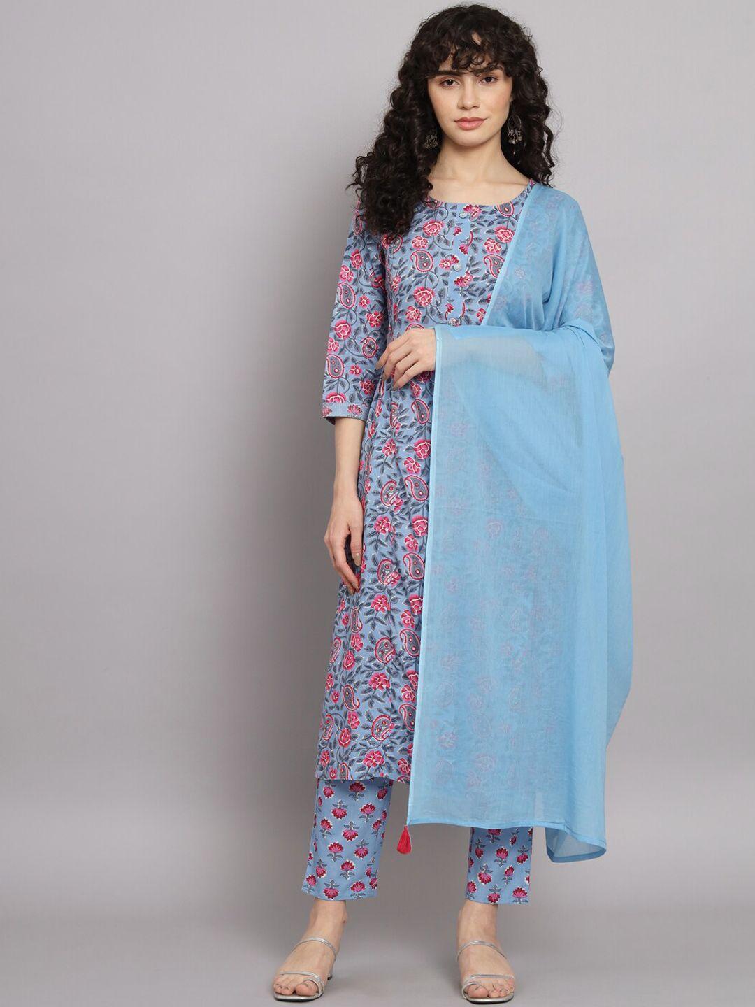 silai bunai ethnic motifs printed kurta with palazzos & dupatta