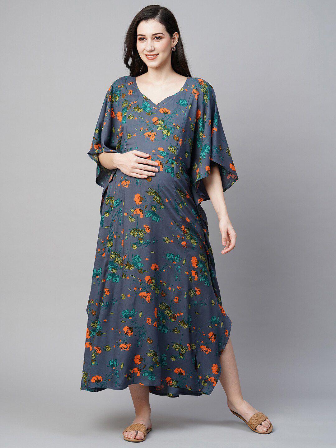 momtobe floral printed maternity kaftan maxi nightdress