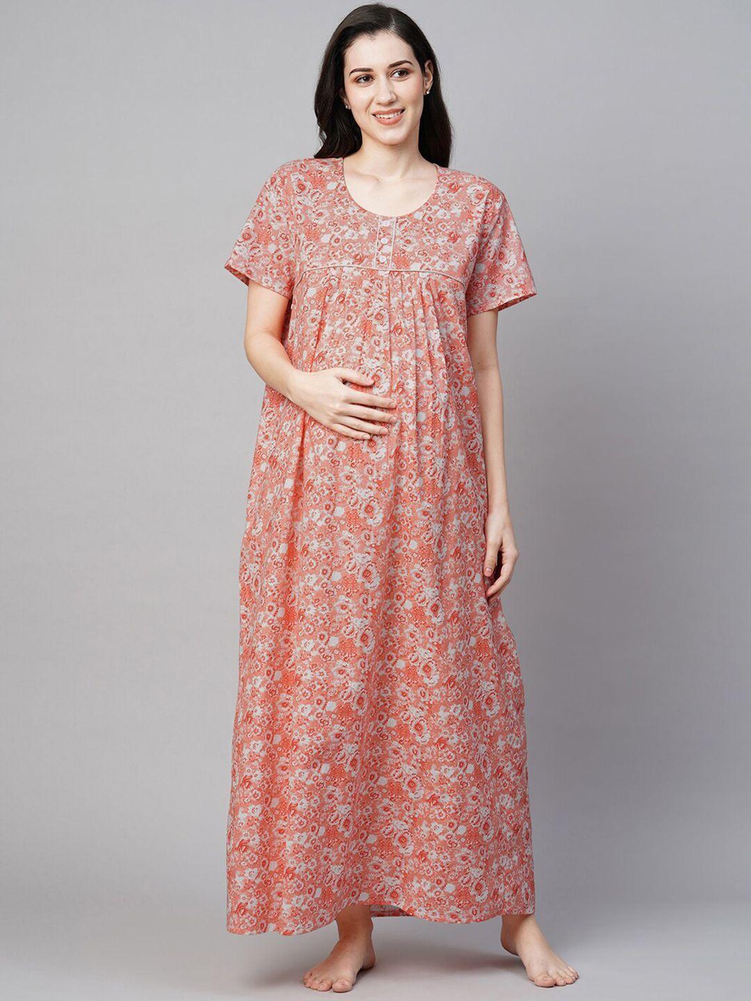 momtobe floral printed pure cotton maternity maxi nightdress