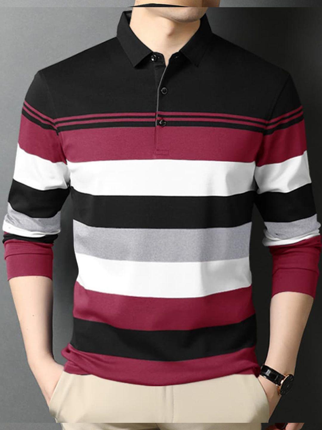 eyebogler striped polo collar long sleeve cotton t-shirt