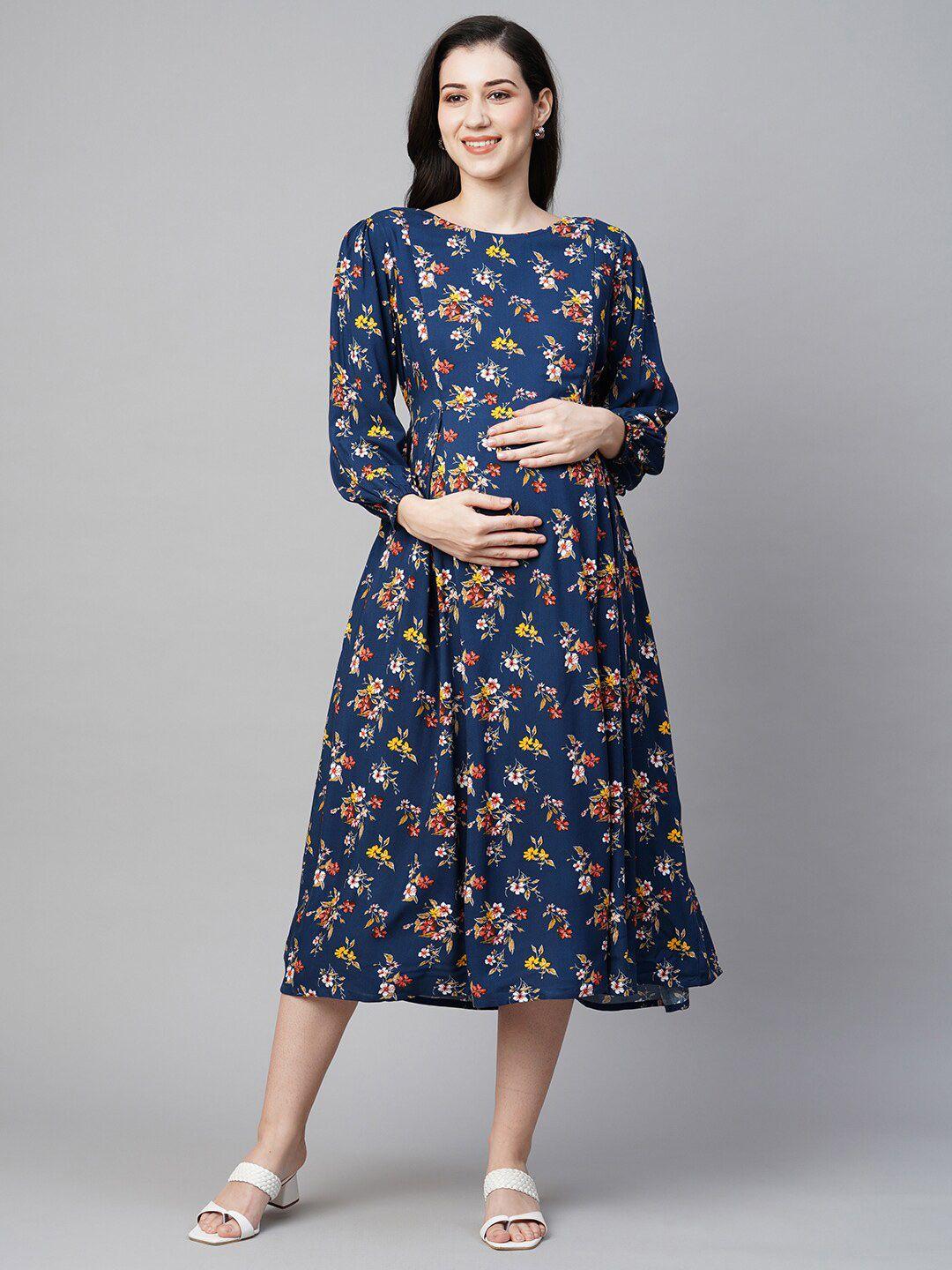 momtobe floral printed maternity a-line midi dress