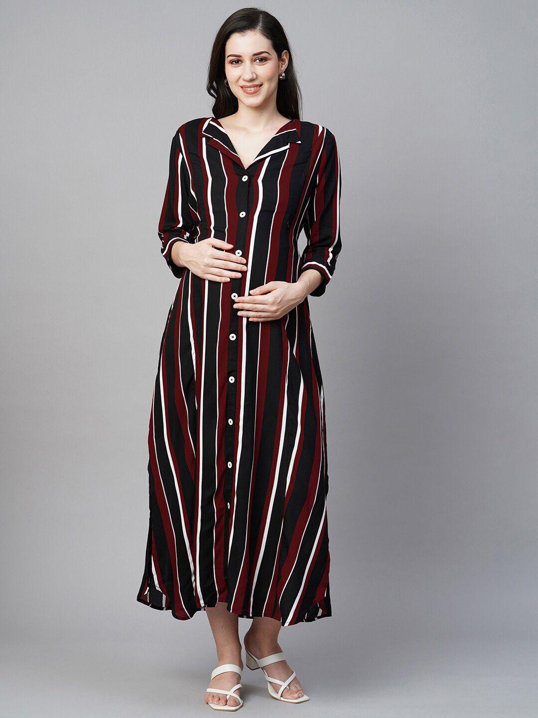 momtobe striped slit maternity midi shirt dress