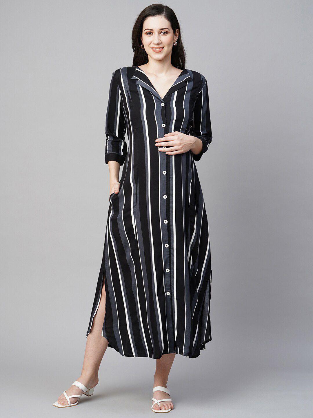 momtobe striped maternity a-line midi dress