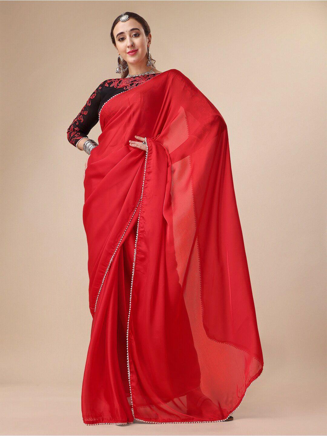 sangria red pearl border saree