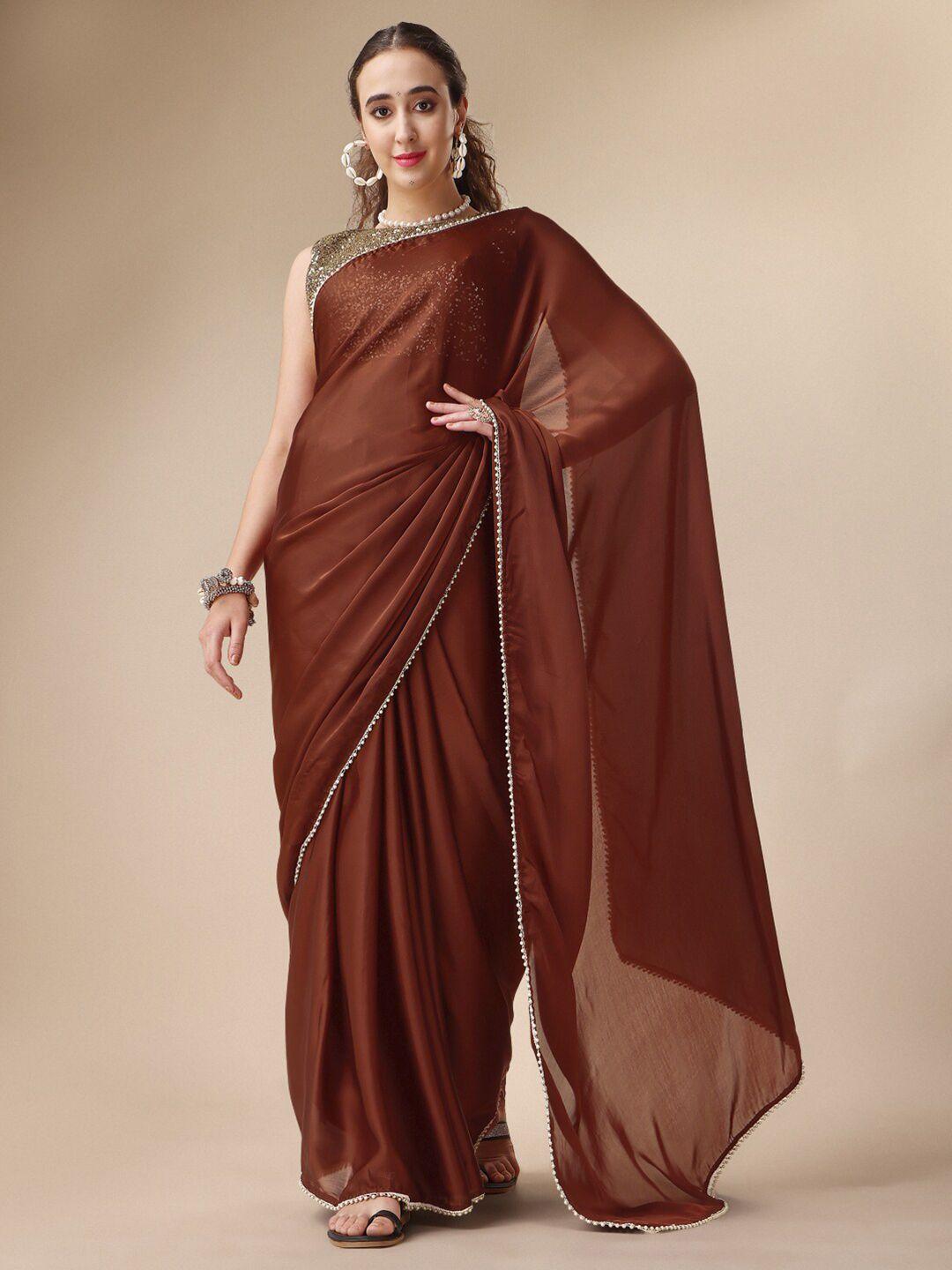 sangria brown pearl embellished satin saree