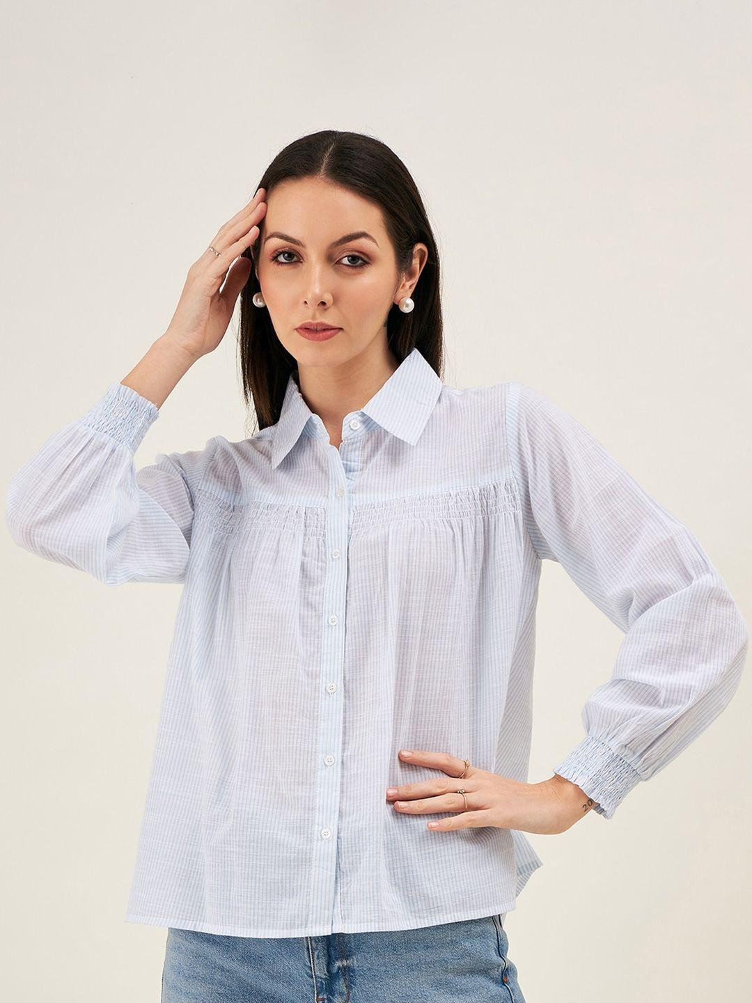 june & harry comfort striped smocked detail casual cotton shirt