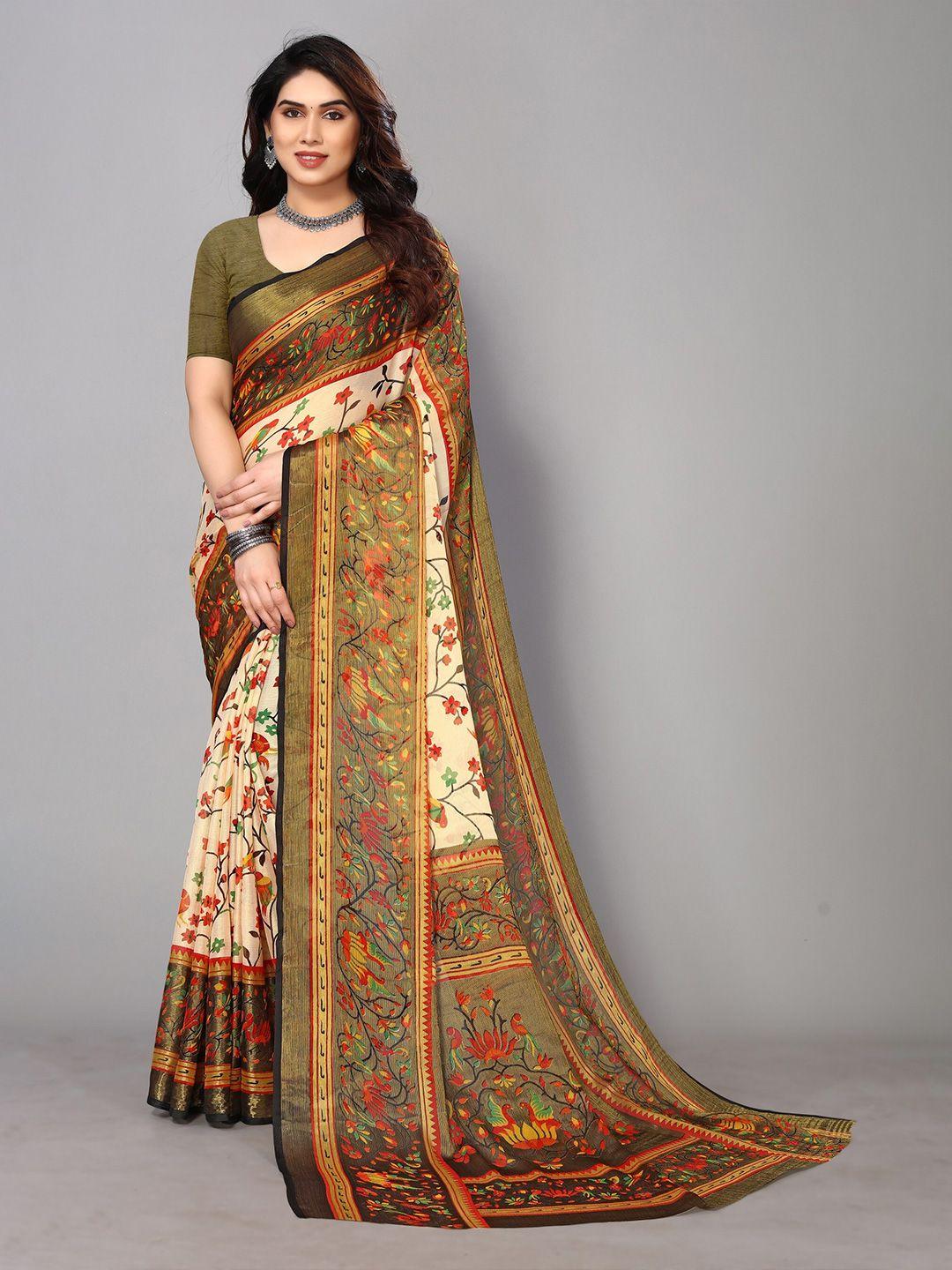 fabmora floral printed pure chiffon saree