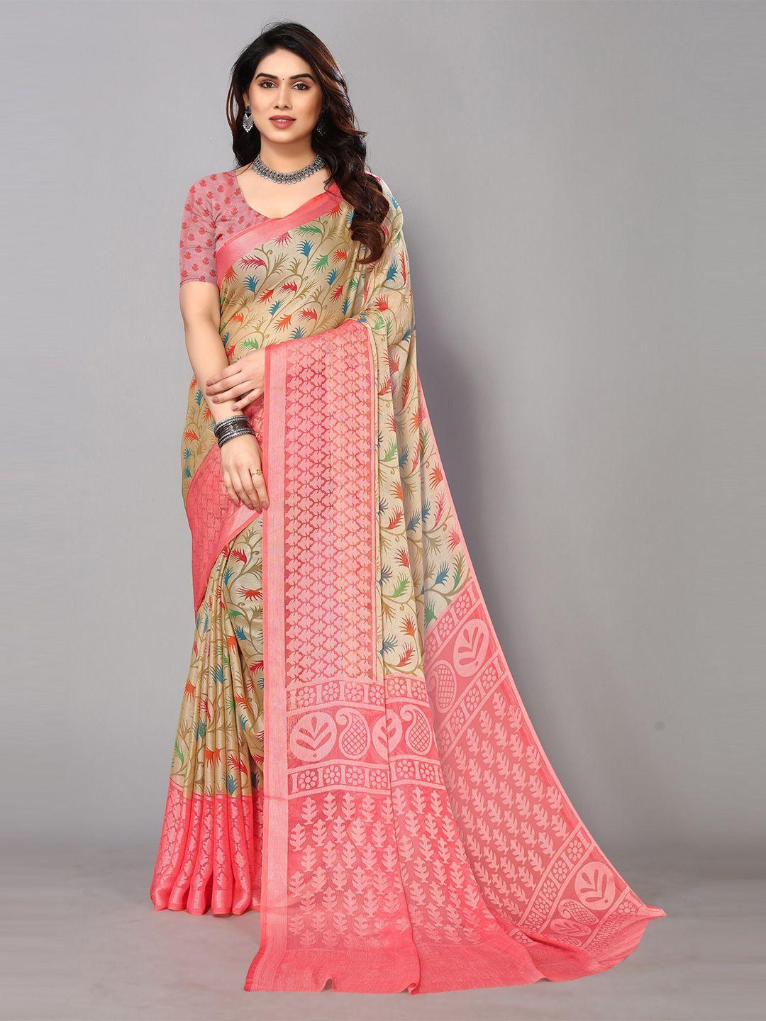 fabmora floral printed zari pure chiffon brasso saree