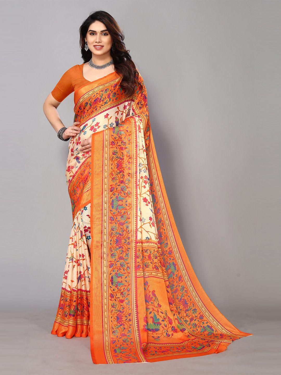 fabmora floral zari pure chiffon saree