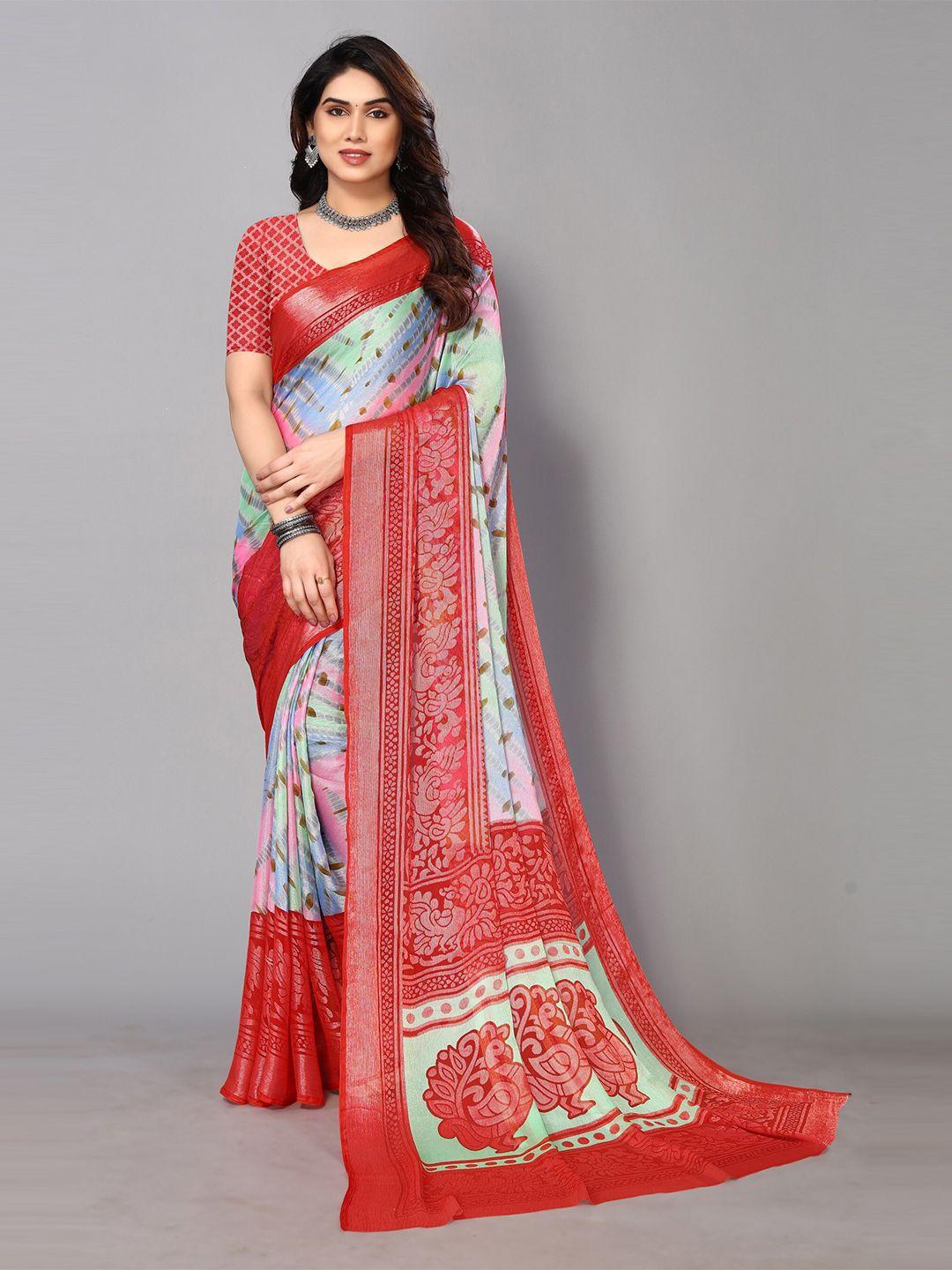 fabmora printed zari pure chiffon brasso saree