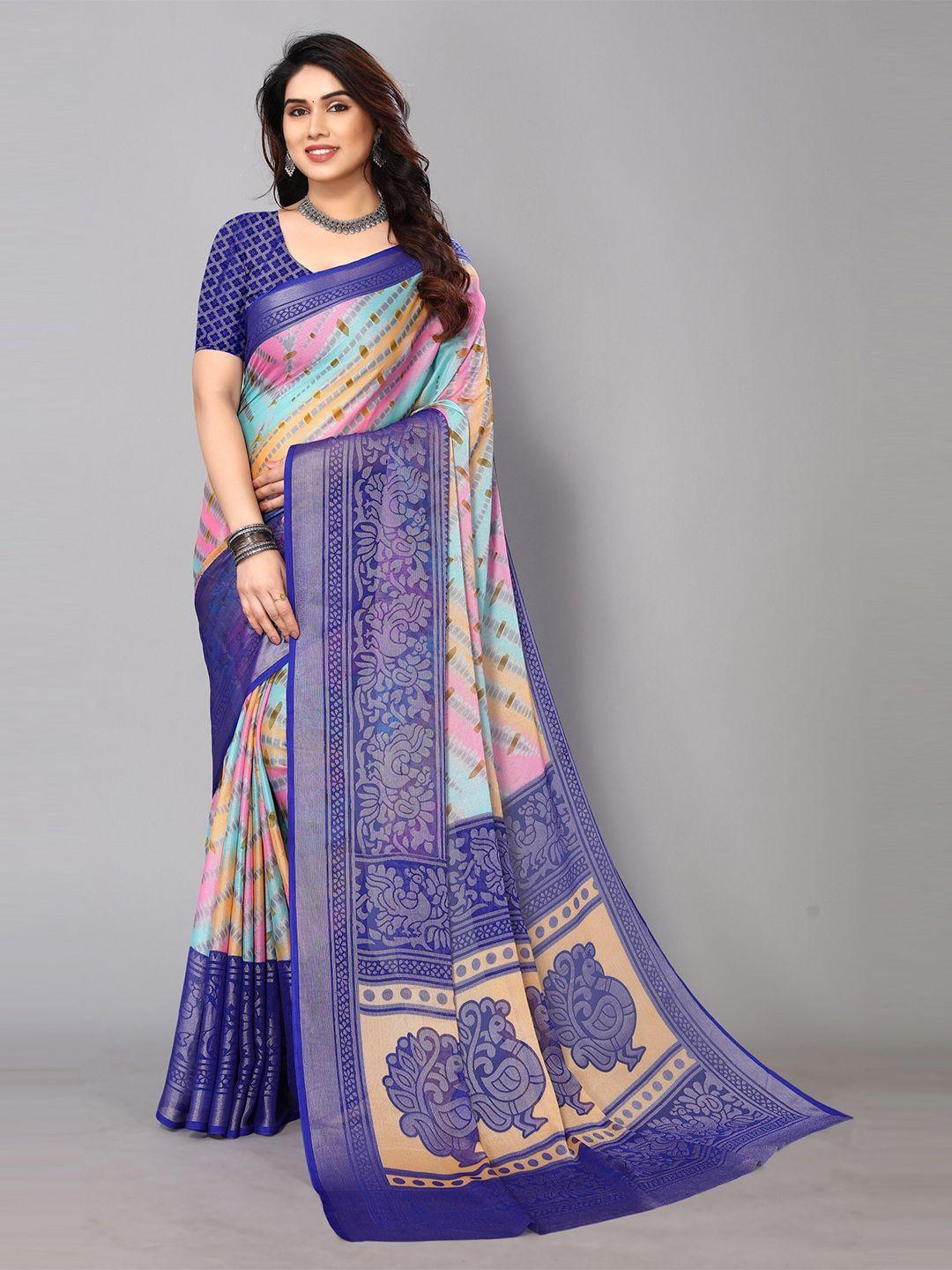 fabmora abstract printed zari pure chiffon brasso saree