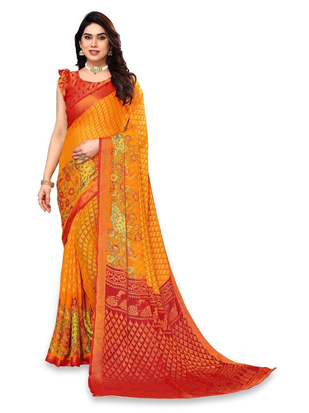 fabmora ethnic printed zari pure chiffon brasso saree